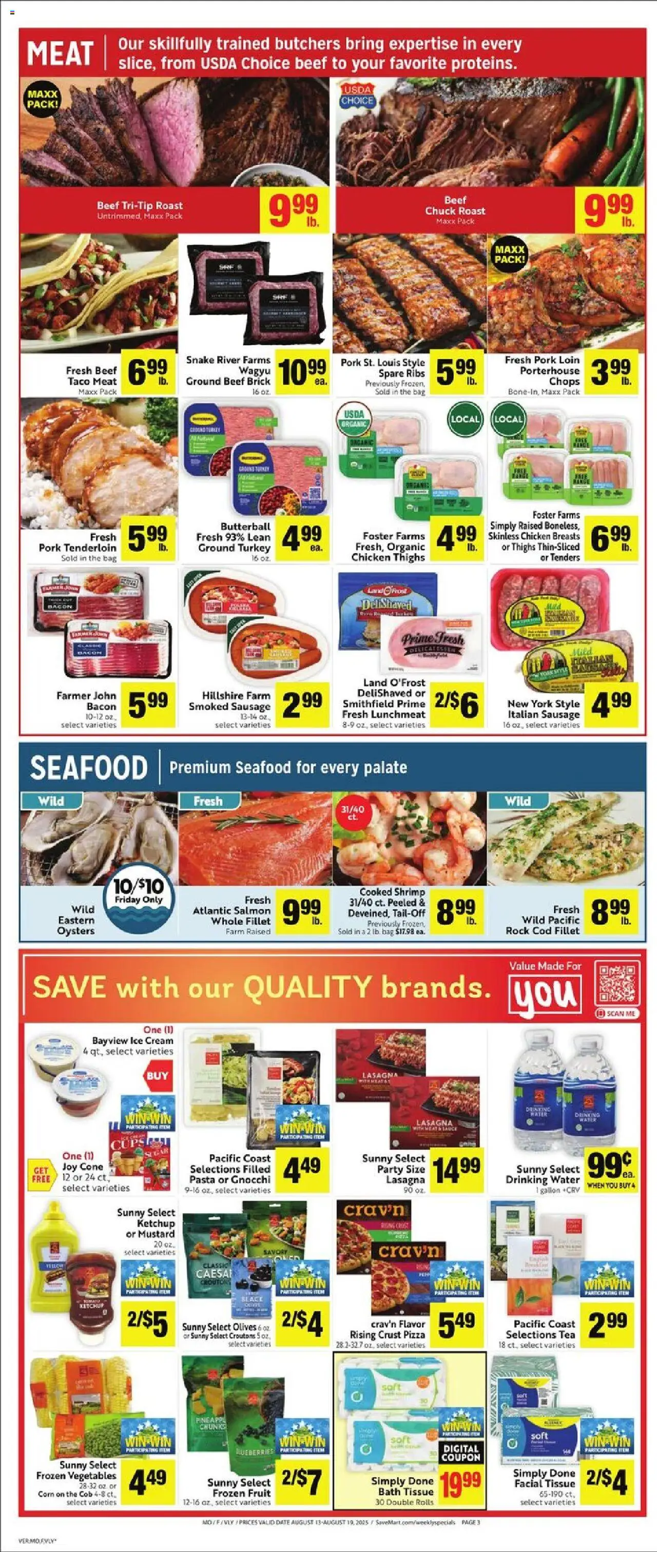 Save Mart Weekly Ad - valid from 13.08.2025 | Page: 3 | Products: Ketchup, Cream, Vegetables, Seafood