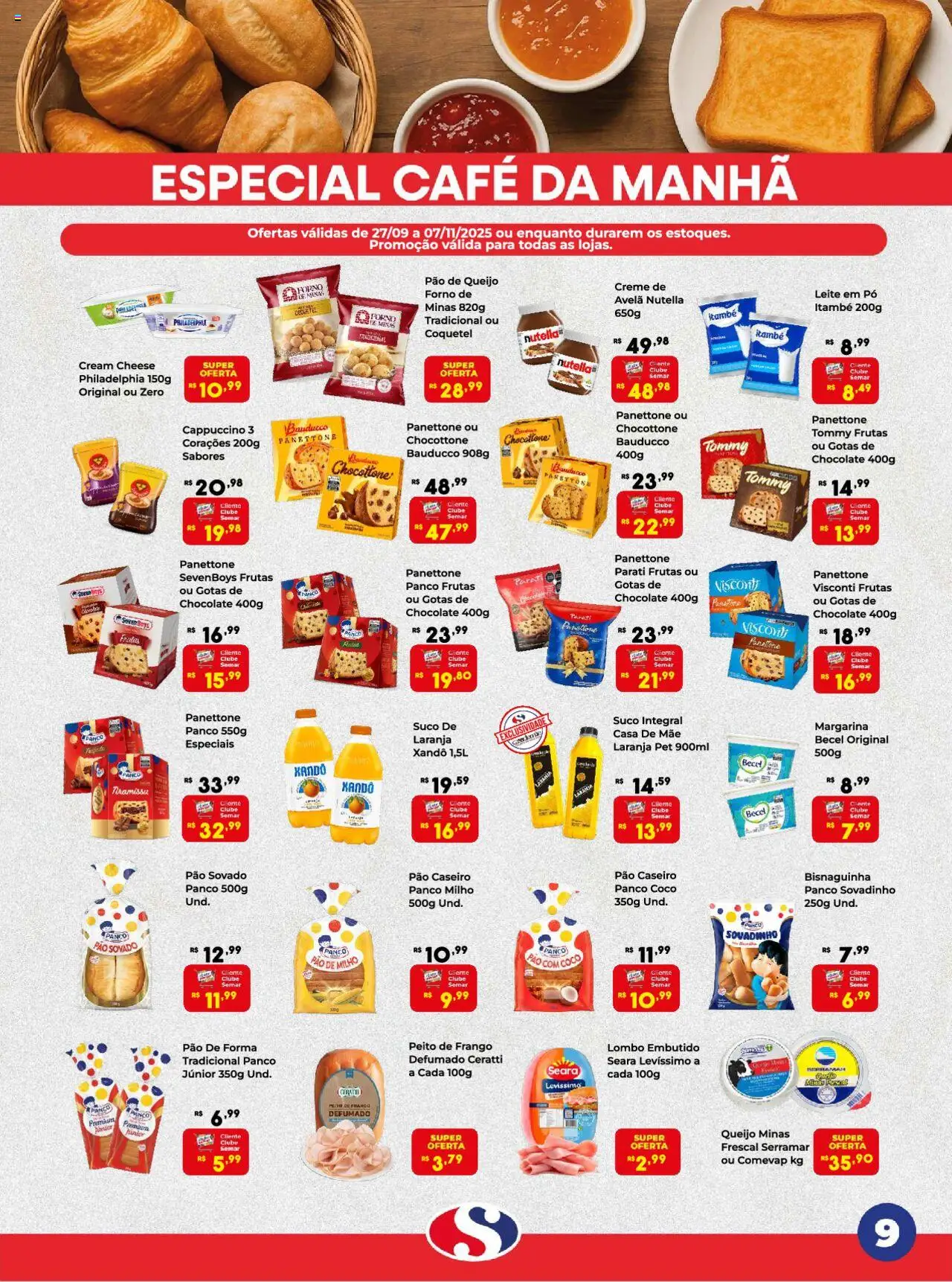Semar Supermercado Folheto - válido de 27.09.2025 | Página: 9 | Produtos: Panettone, Pão, Café, Creme
