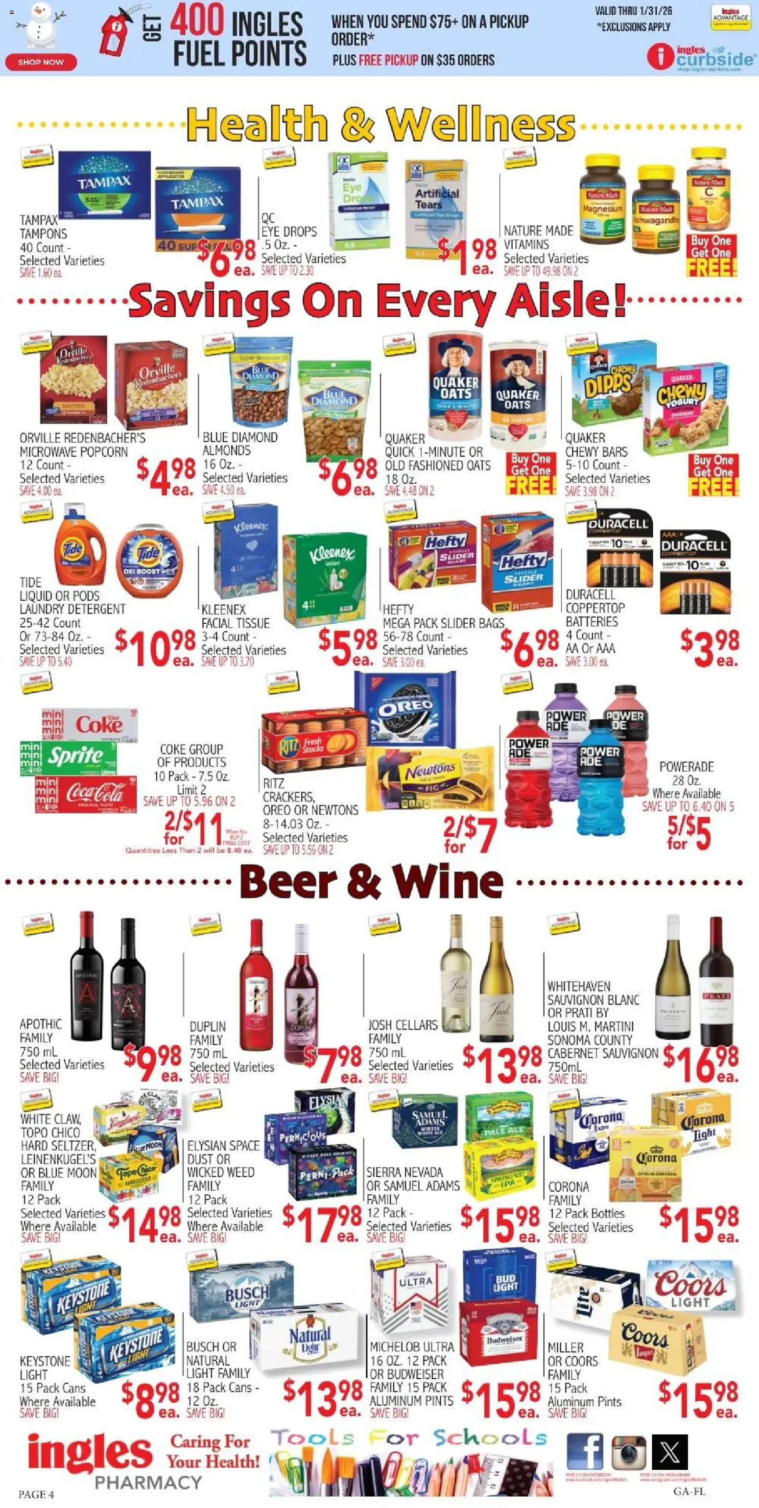 Ingles Weekly Ad - valid from 07.01.2026 | Page: 4 | Products: Magnesium, Wine, Detergent, Tampons
