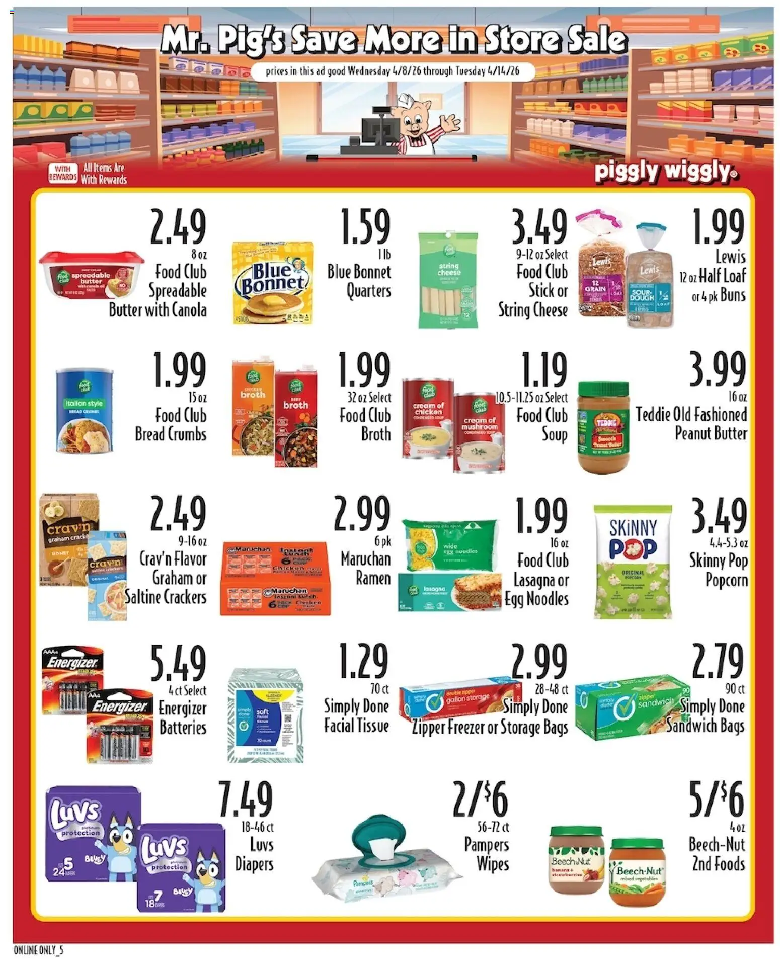 Piggly Wiggly Weekly Ad - valid from 08.04.2026 | Page: 5 | Products: Cheese, Bread, Noodles, Freezer