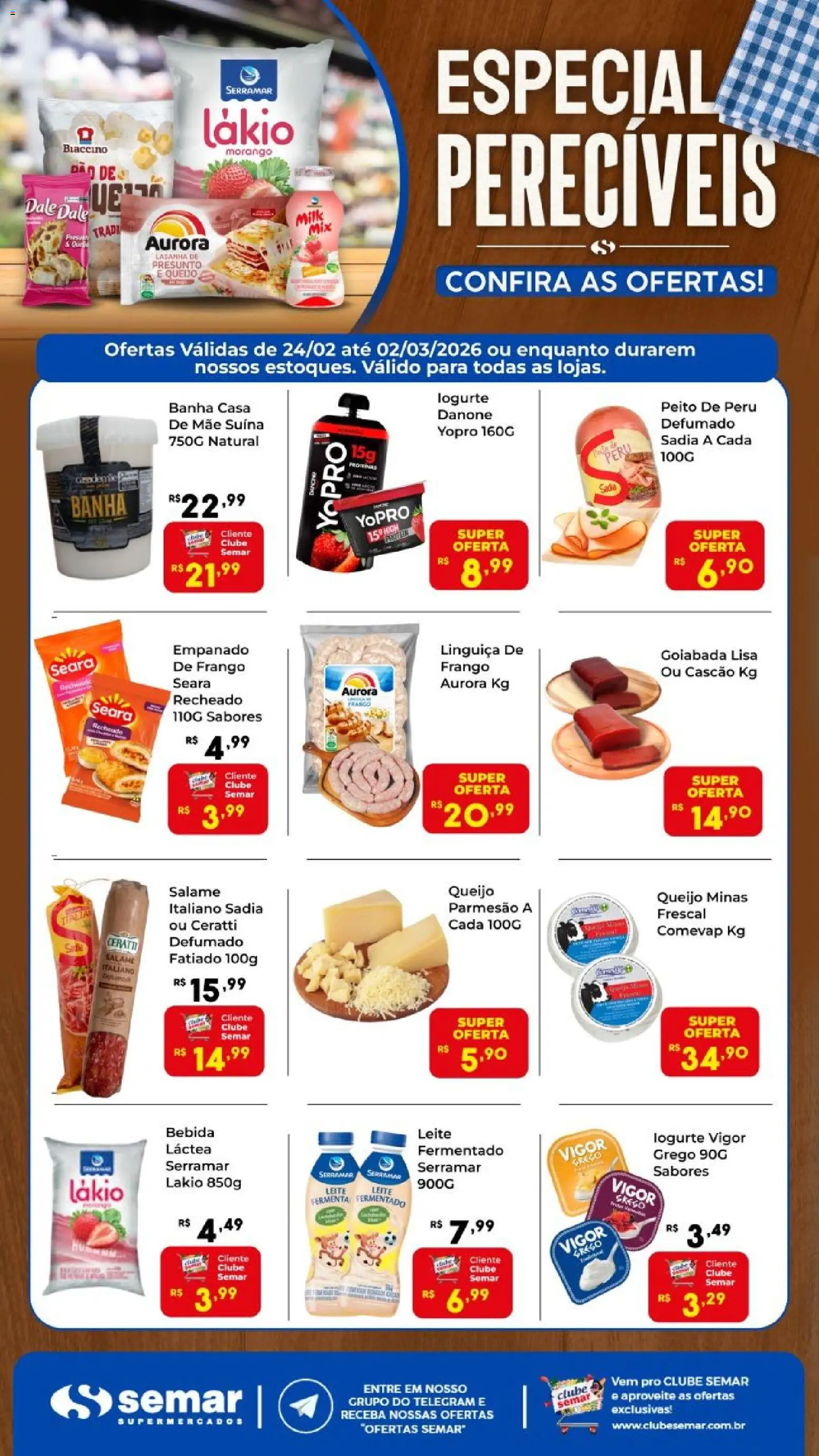 Semar Supermercado Folheto - válido de 24.02.2026 | Página: 1 | Produtos: Leite, Salame, Parmesão, Lasanha