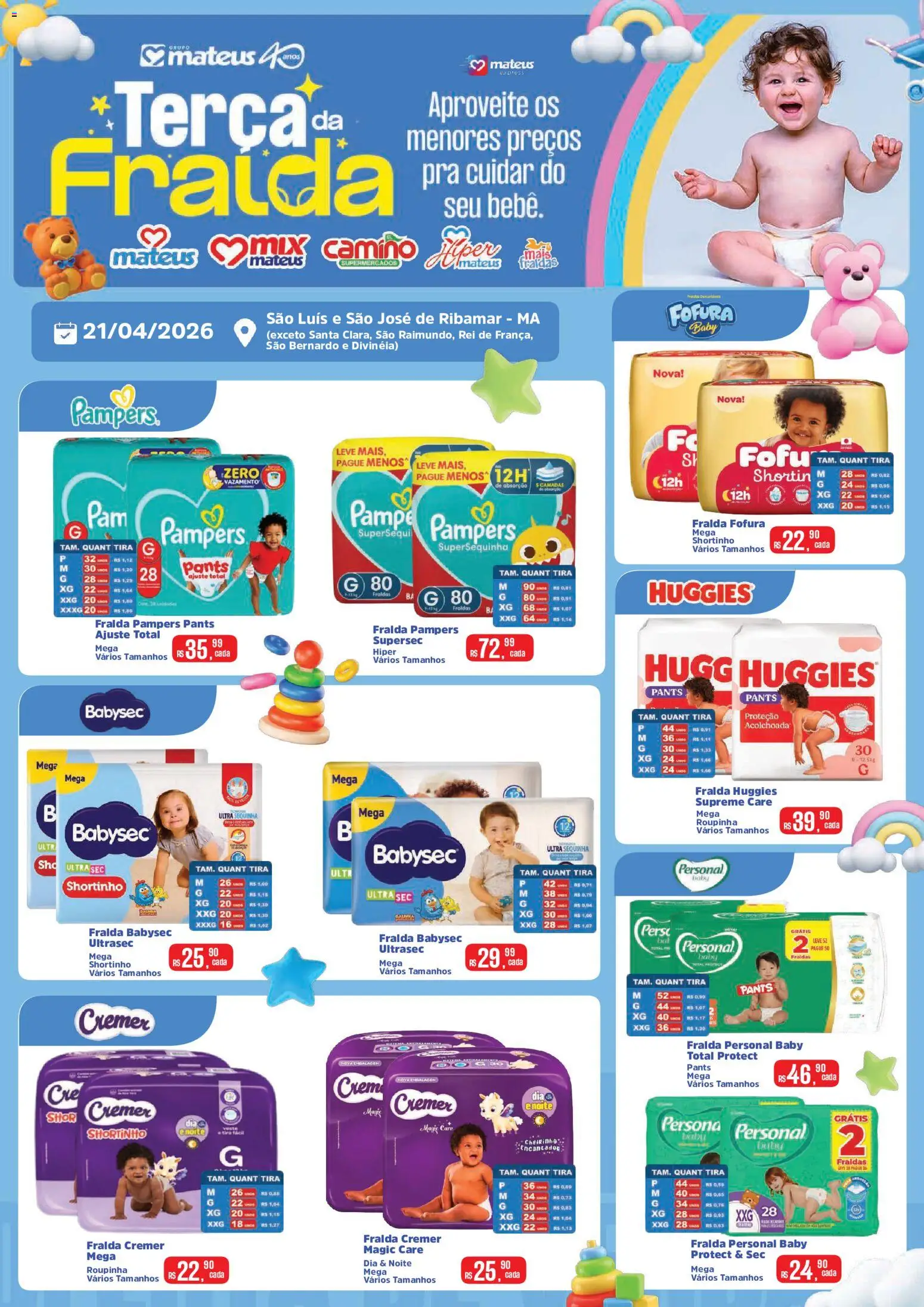 Mateus Folheto - válido de 21.04.2026 | Página: 1 | Produtos: Fralda pampers, Pampers, Fraldas