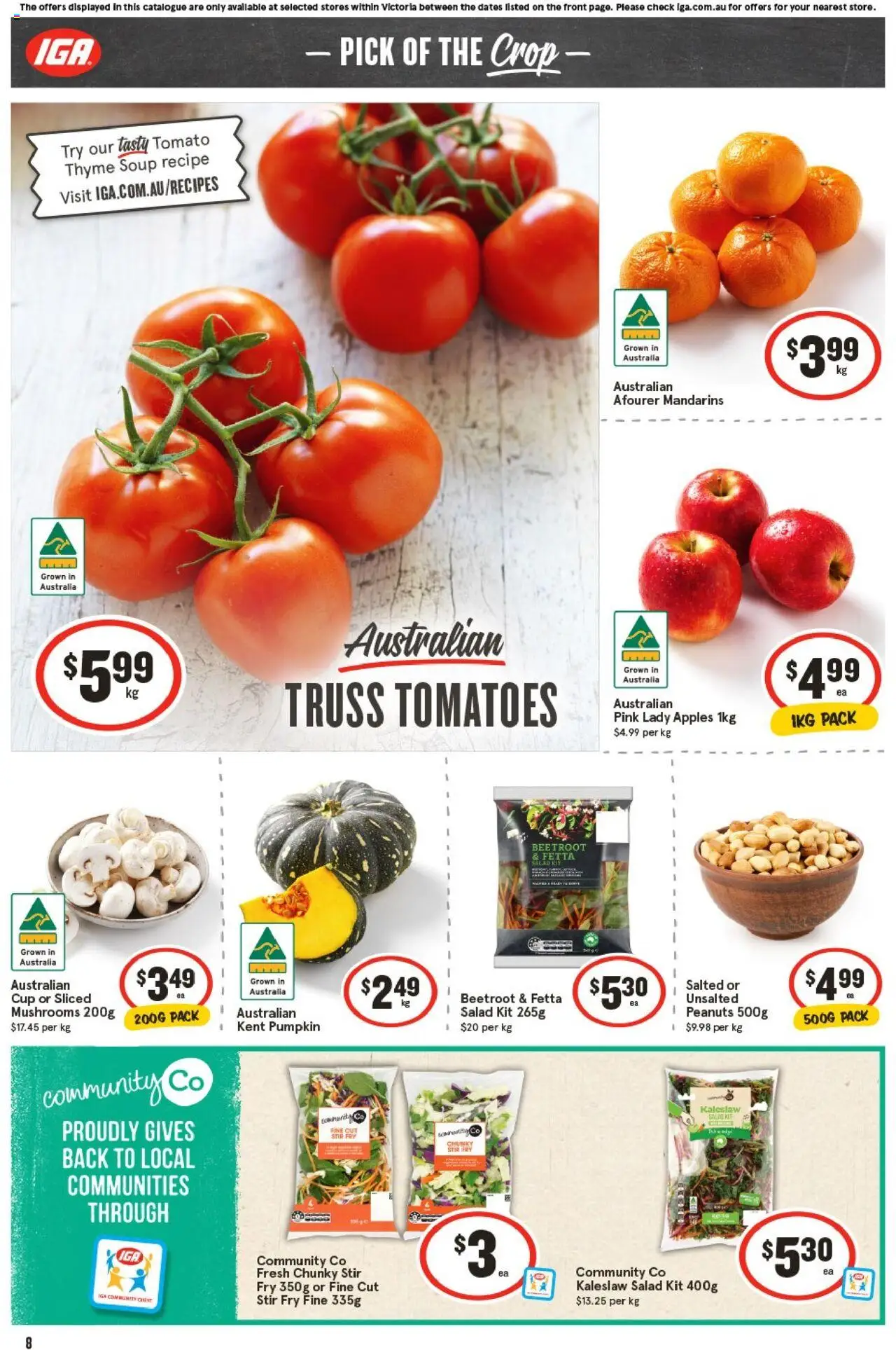 IGA catalogue - valid from 10.09.2025 | Page: 8 | Products: Apples, Tomatoes, Mushrooms, Mandarins