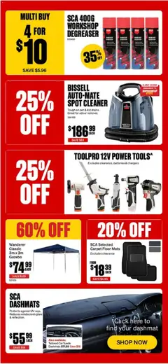 Preview of Supercheap Auto catalogue - valid from 04.03.2026 | Page: 4 | Products: Cleaner, Gazebo, Batteries, Tools