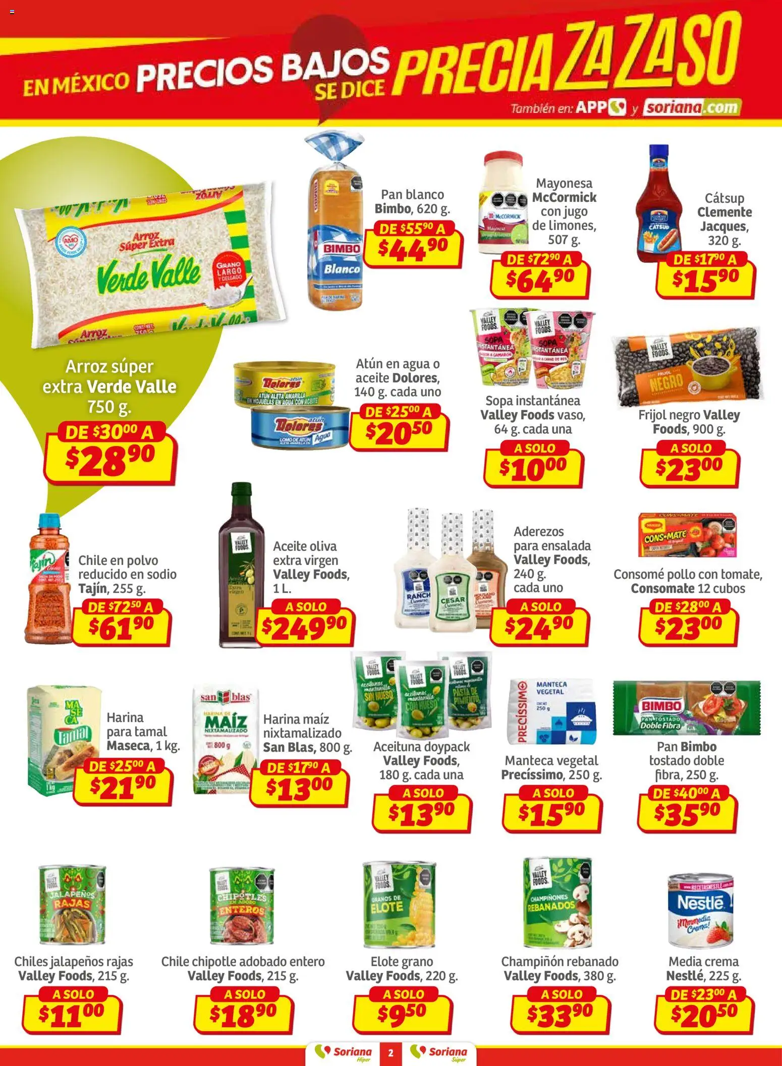 Nuevas ofertas de Soriana válidas en toda la República Mexicana desde el 30.01.2026. ¡Encuentra las mejores ofertas en Soriana - Preciazazaso Híper: Camp, Chia, Oax, Q. Roo, Tab, Yuc! | Página: 2 | Productos: Harina, Mayonesa, Jugo, Arroz