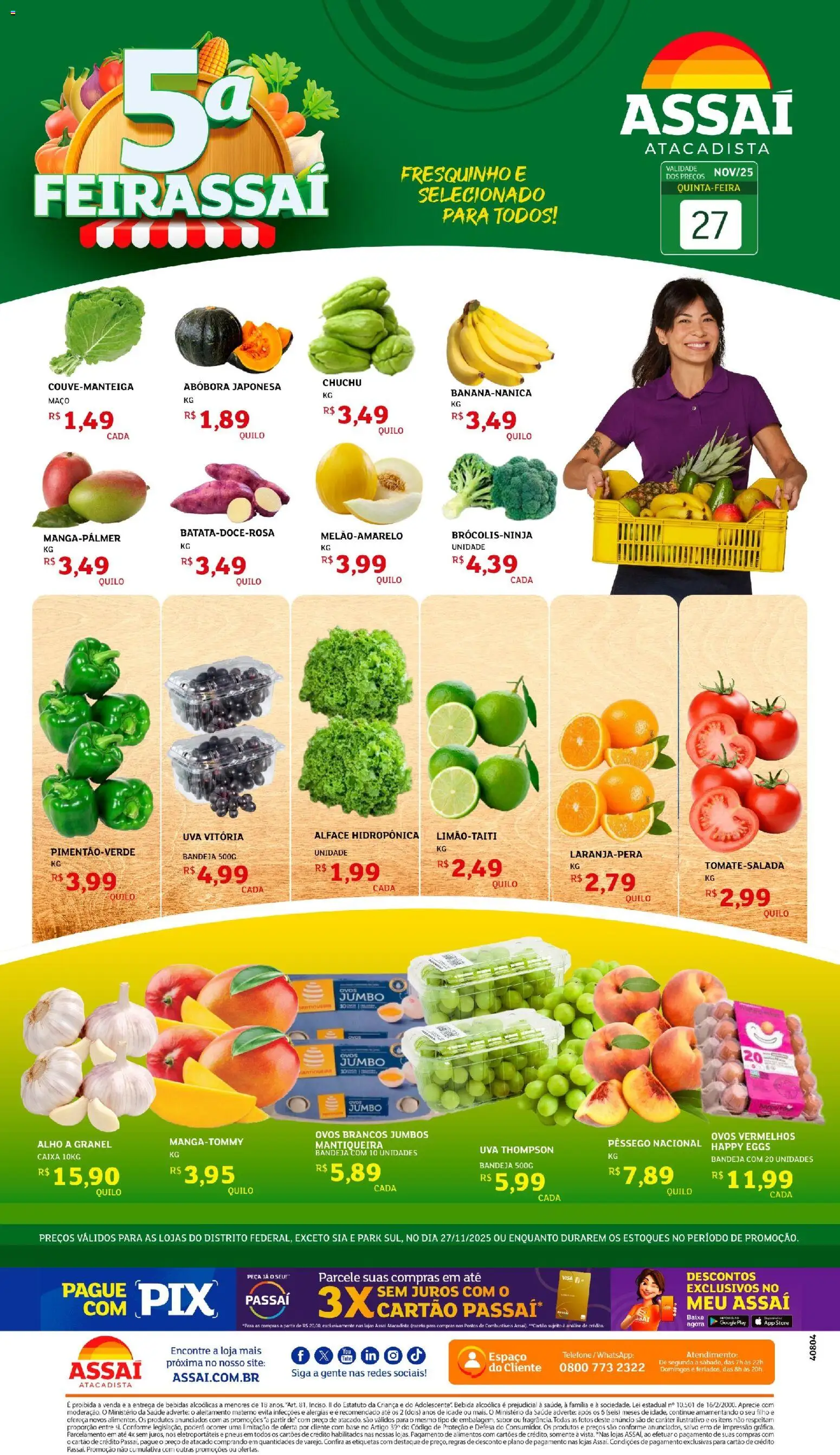 Assaí Atacadista Folheto - válido de 27.11.2025 | Página: 1 | Produtos: Chuchu, Alho, Bebida, Alface