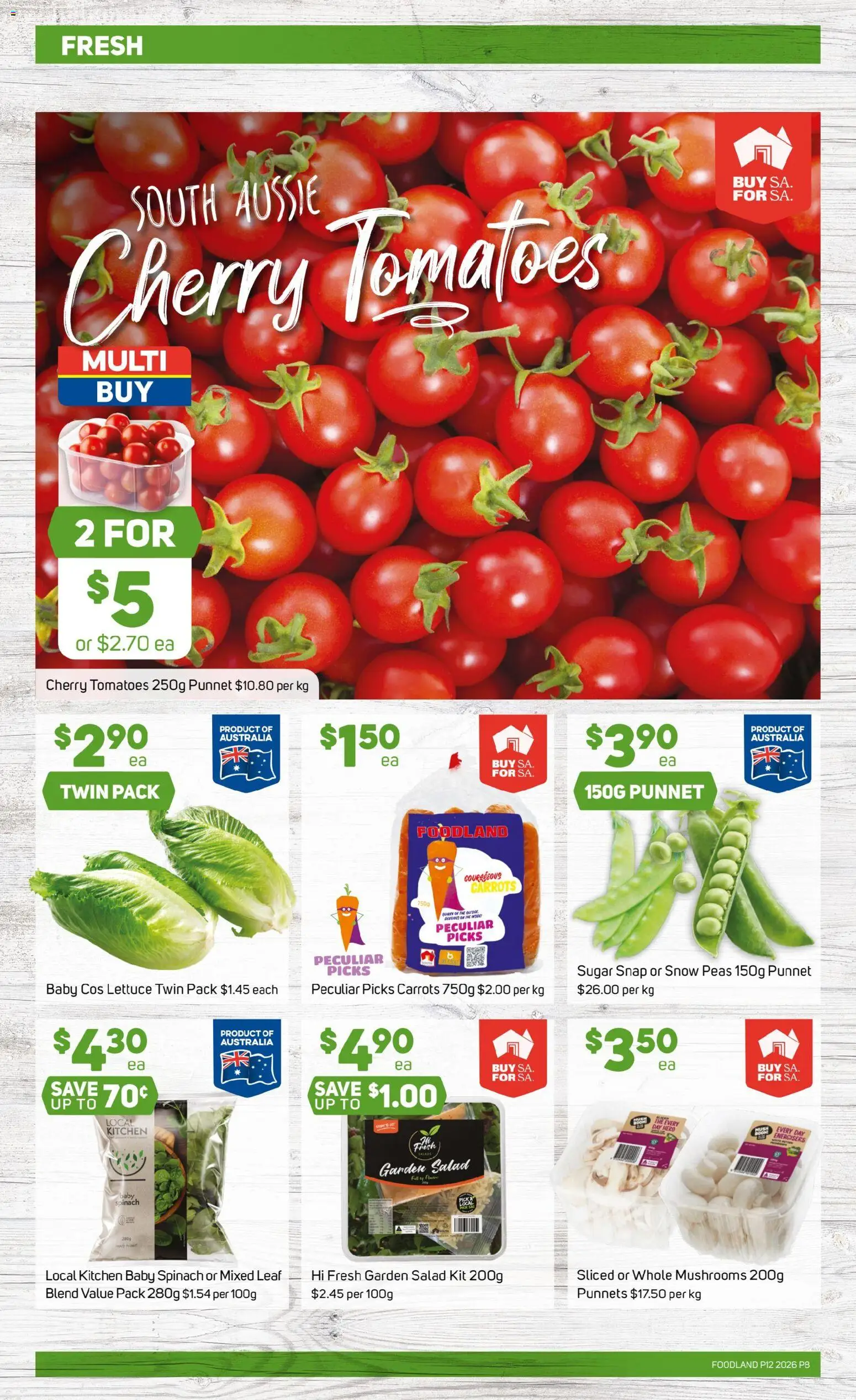 Foodland catalogue - valid from 18.03.2026 | Page: 8 | Products: Lettuce, Tomatoes, Carrots, Spinach