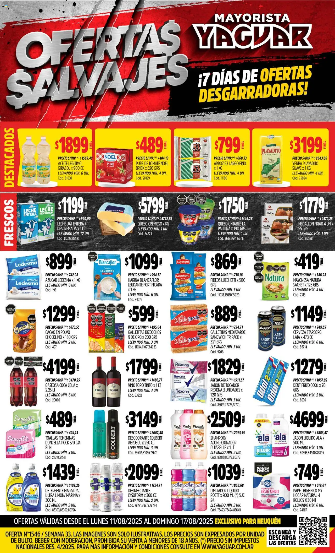 Yaguar - Neuquén │ válido desde el 11.08.2025 | Página: 1 | Productos: Toallas, Harina, Gaseosa, Fideos