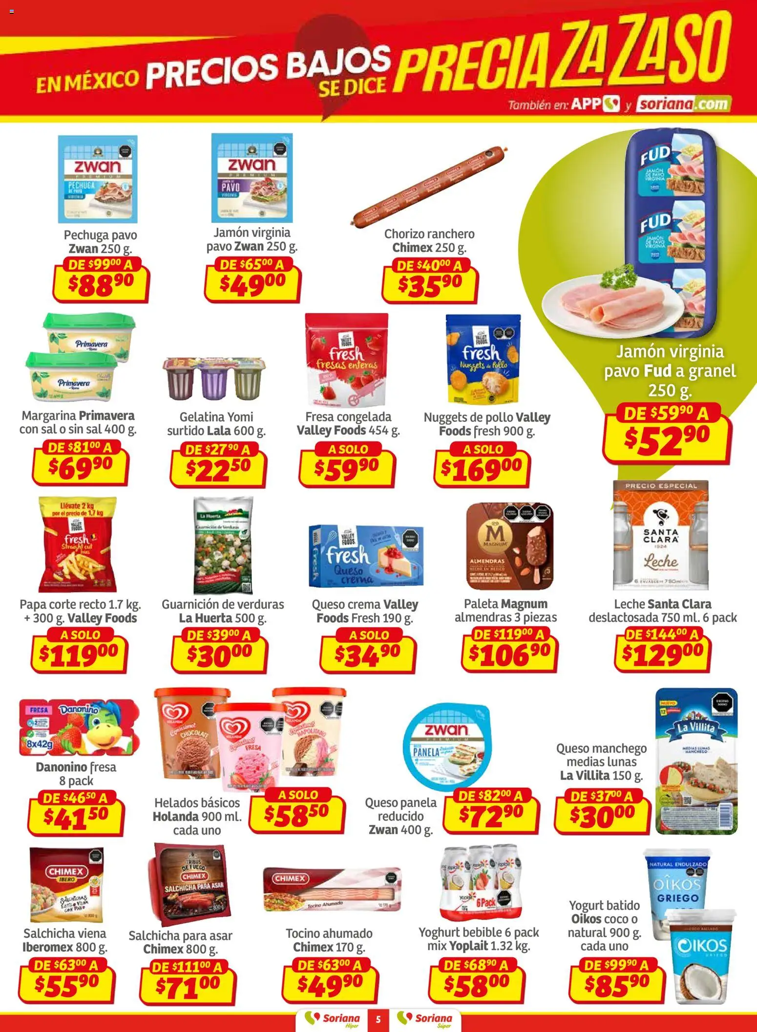 Nuevas ofertas de Soriana válidas en toda la República Mexicana desde el 30.01.2026. ¡Encuentra las mejores ofertas en Soriana - Preciazazaso Híper: Edo Mex, Gro, Hgo, Mor, Pue, Qto, Tlax, Ver! | Página: 5 | Productos: Fresa, Sal, Crema, Queso