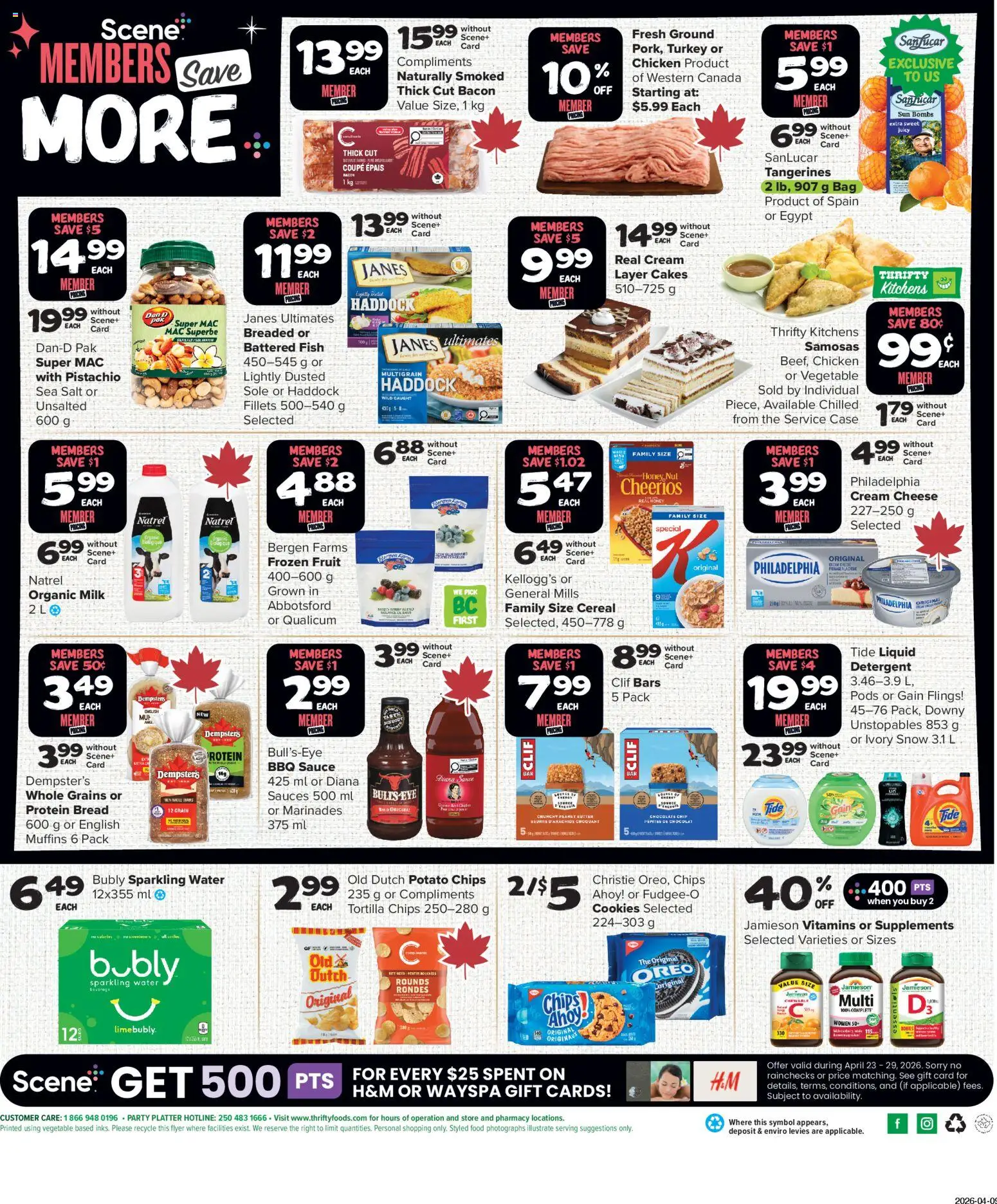 Thrifty Foods flyer valid from 23.04.2026 | Page: 2 | Products: Tangerines, Bag, Detergent, Chicken