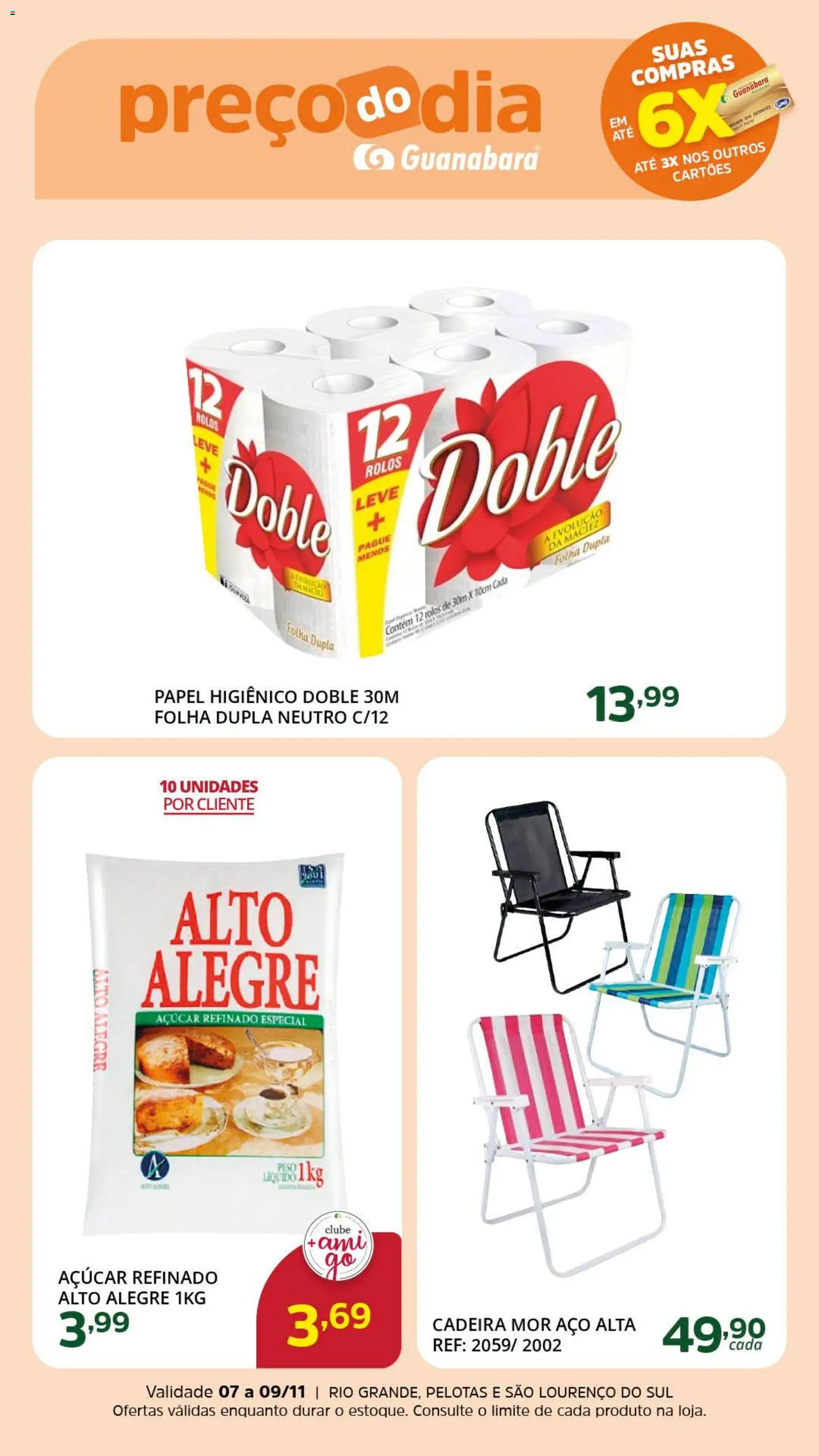 Supermercado Guanabara Folheto - válido de 07.11.2025 | Página: 3 | Produtos: Cadeira, Açúcar, Papel higiênico