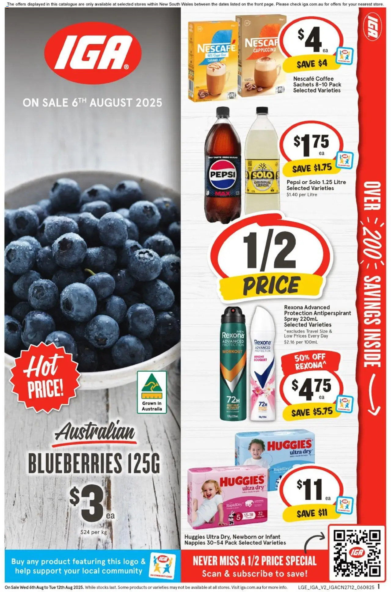 IGA catalogue - valid from 06.08.2025 | Page: 1 | Products: Coffee, Nappies, Blueberries, Nescafe