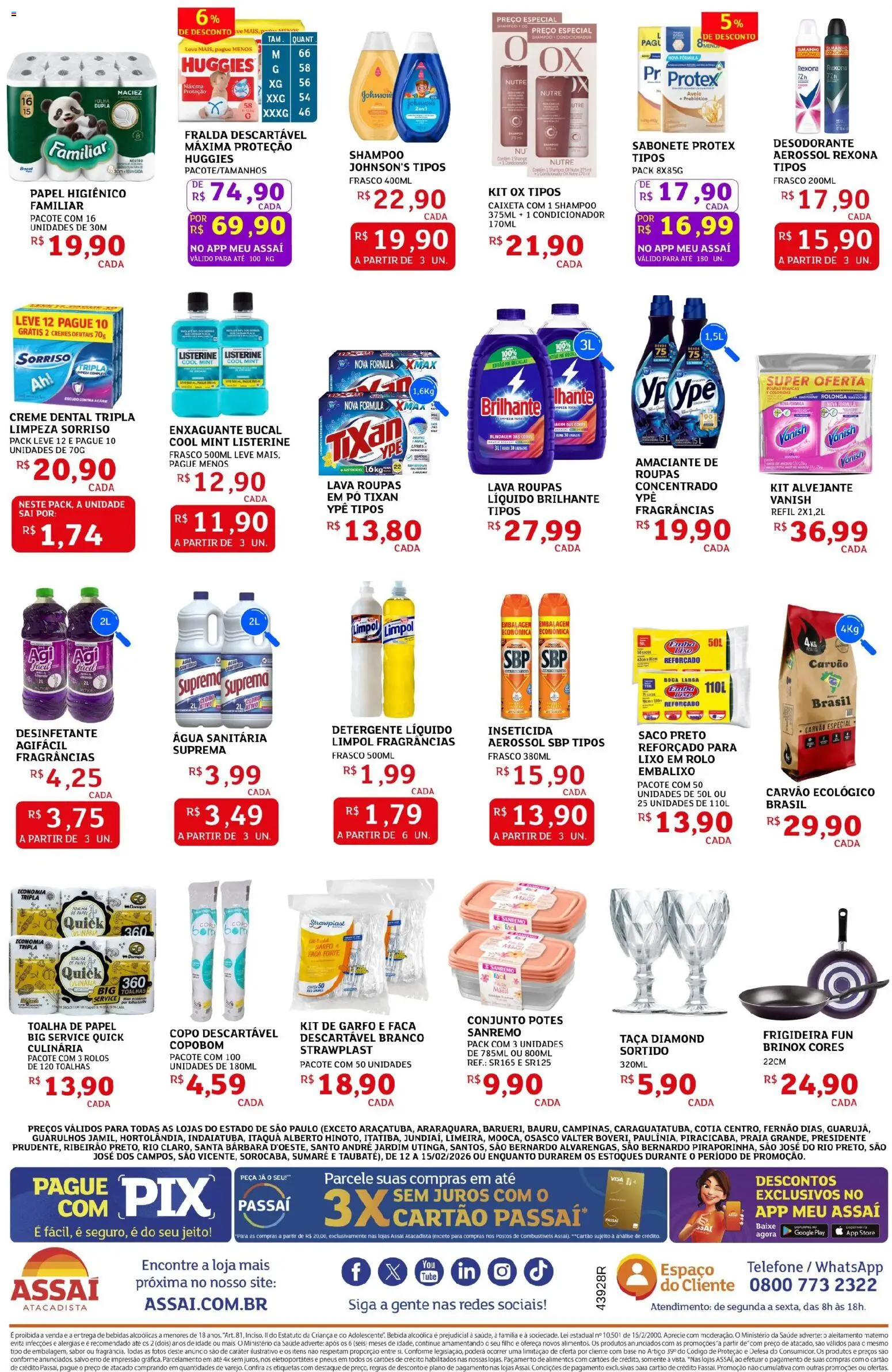 Assaí Atacadista Folheto - válido de 12.02.2026 | Página: 4 | Produtos: Creme, Sabonete, Creme dental, Papel higiênico