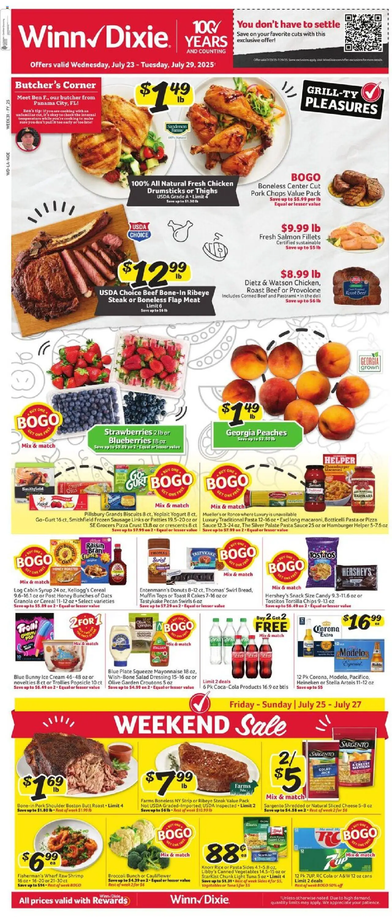 Winn Dixie Weekly Circular - LA - valid from 23.07.2025 | Page: 1 | Products: Yogurt, Pizza, Mayonnaise, Sausage