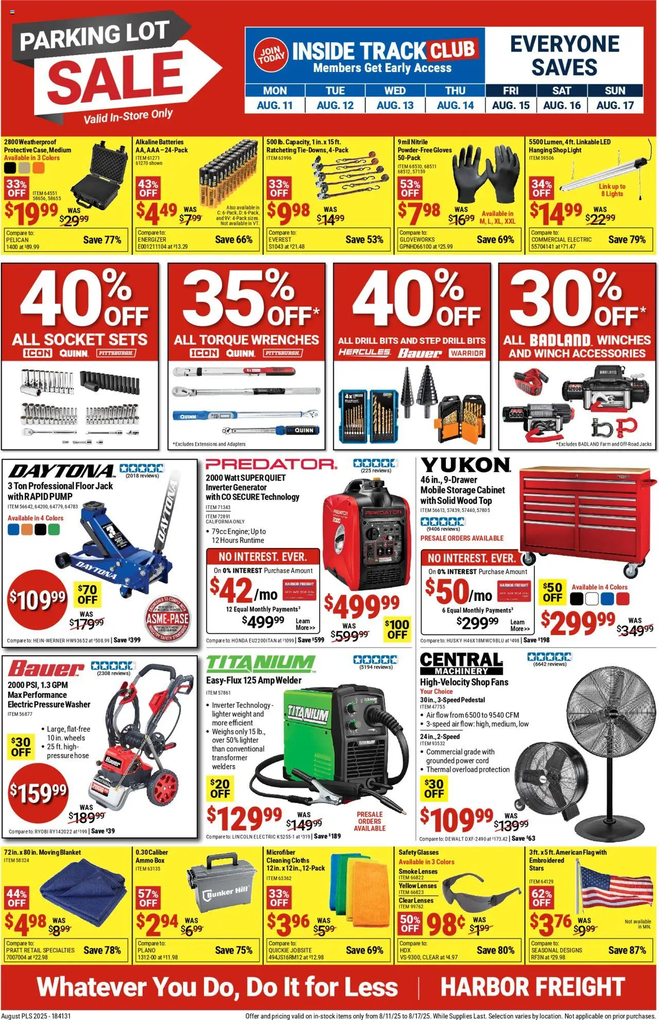 Harbor Freight Weekly Ad - valid from 11.08.2025 | Page: 1 | Products: Blanket, Socket, Pump, Glasses