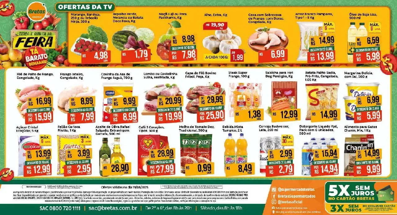 Bretas Folheto - válido de 19.08.2025 | Página: 1 | Produtos: Detergente, Batata, Azeite, Soja
