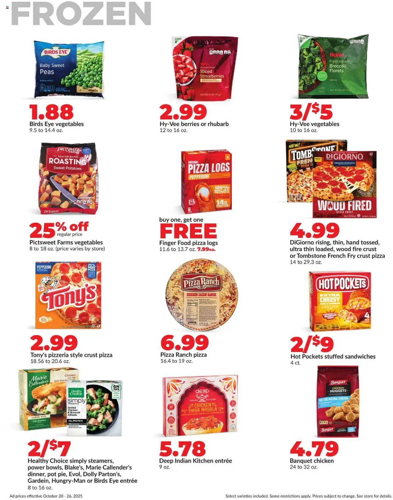 HyVee Weekly Ad - valid from 20.10.2025 | Page: 26 | Products: Broccoli, Pizza, Strawberries, Vegetables