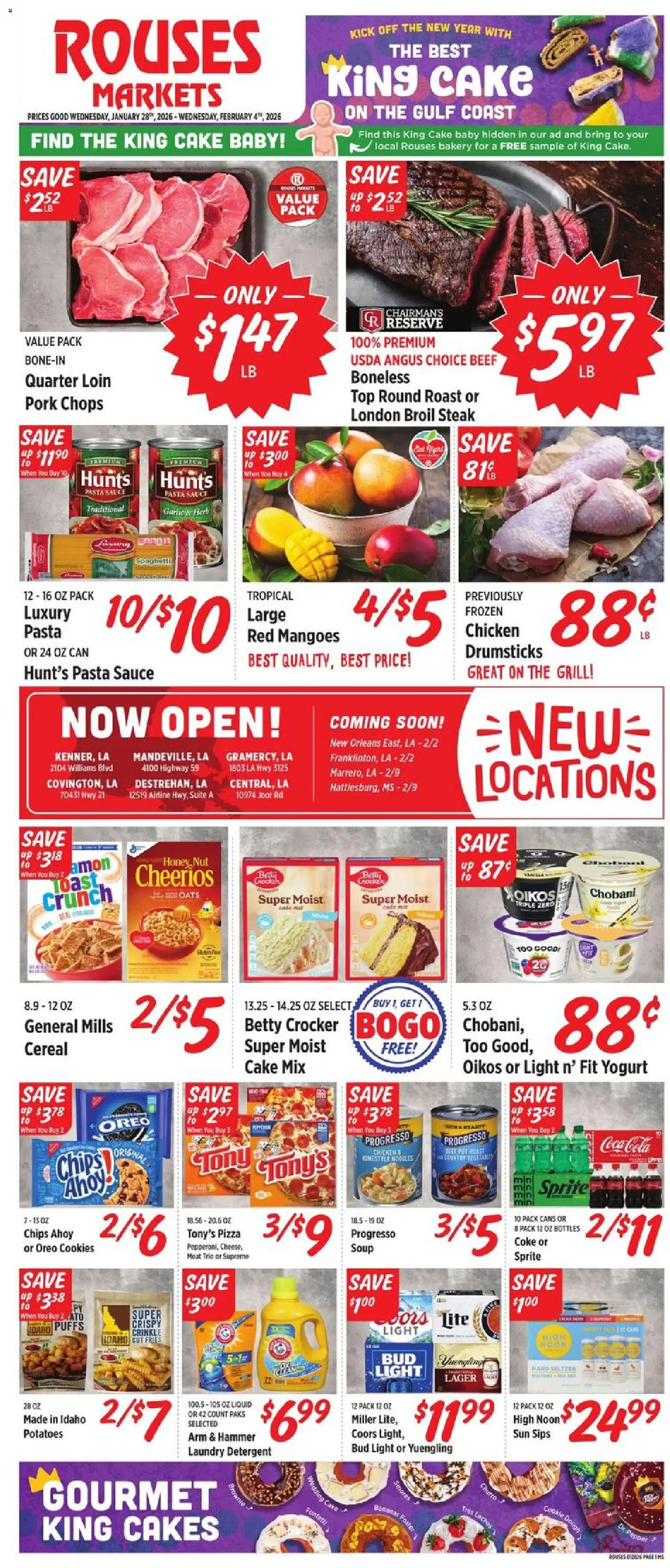 Rouses Weekly Ad - MS - valid from 28.01.2026 | Page: 1 | Products: Bakery, Hammer, Beef, Garlic