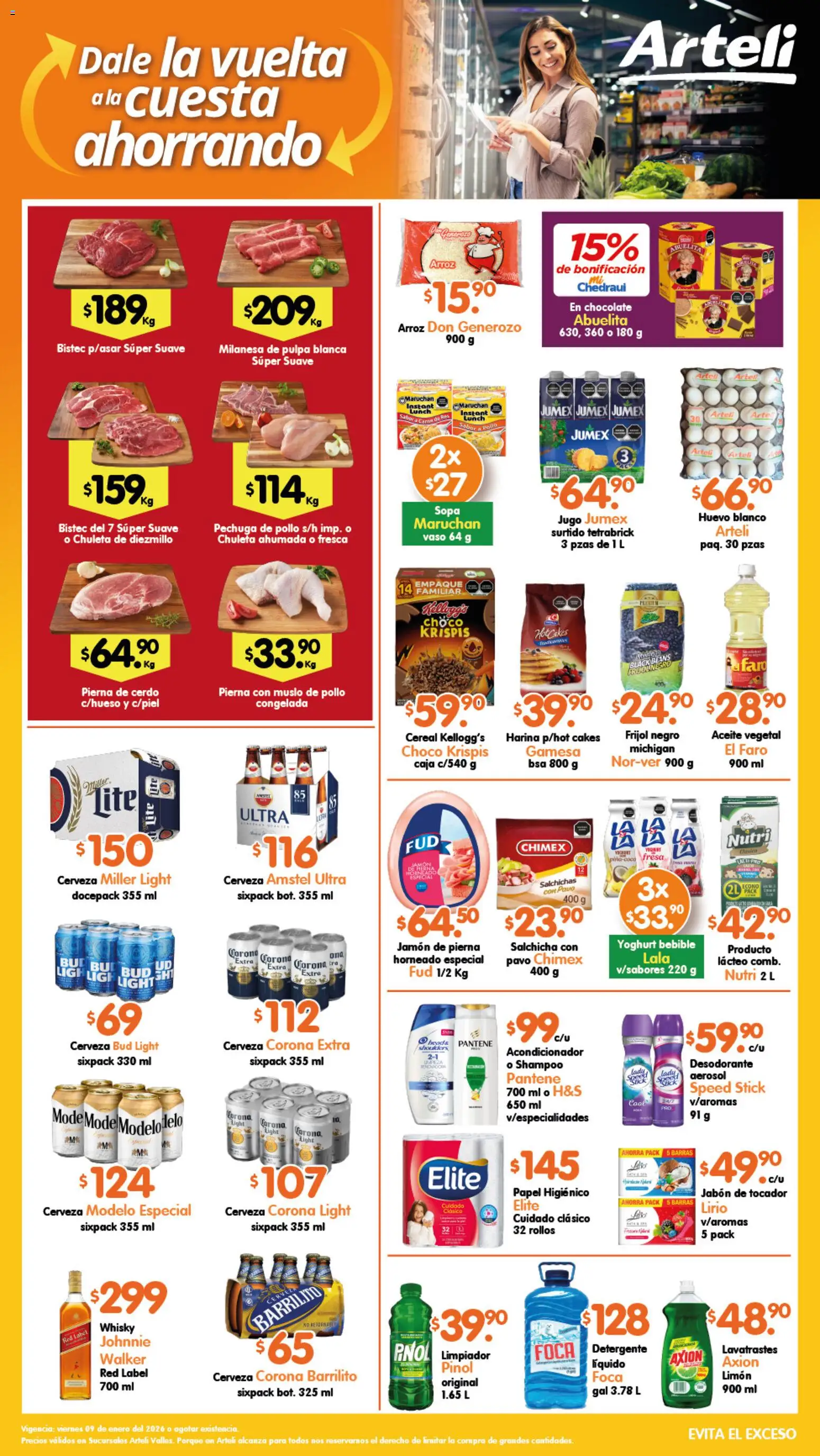 Nuevas ofertas de Arteli válidas en toda la República Mexicana desde el 09.01.2026. ¡Encuentra las mejores ofertas en Arteli folleto Valles! | Página: 1 | Productos: Desodorante, Huevo, Jugo, Arroz