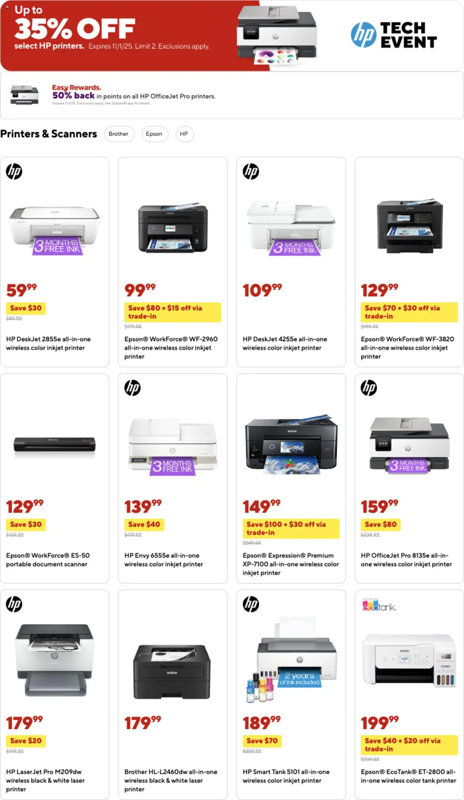Staples Weekly Ad - valid from 26.10.2025 | Page: 2 | Products: Ink, Printer, Scanner