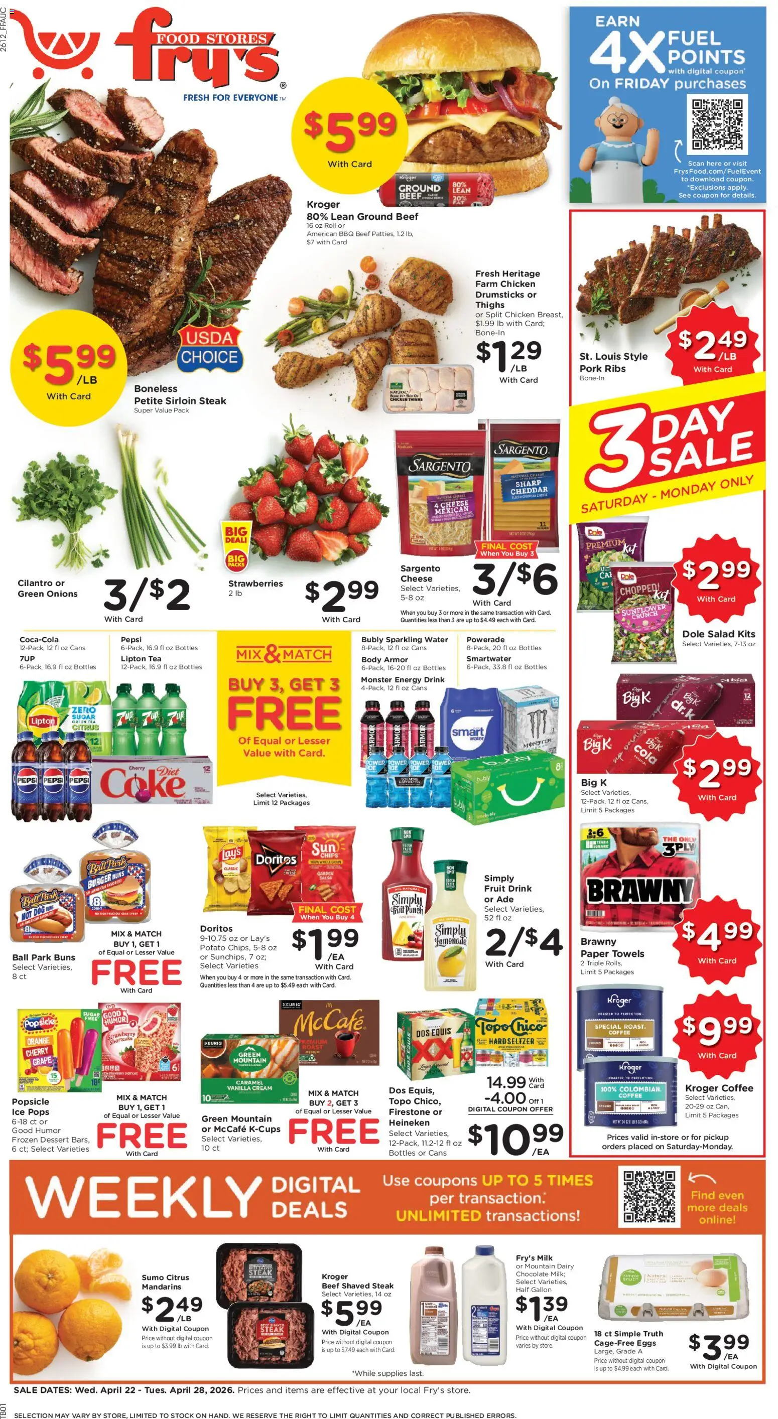 Fry's Food Weekly Ad - valid from 22.04.2026 | Page: 1 | Products: Eggs, Tea, Water, Sugar