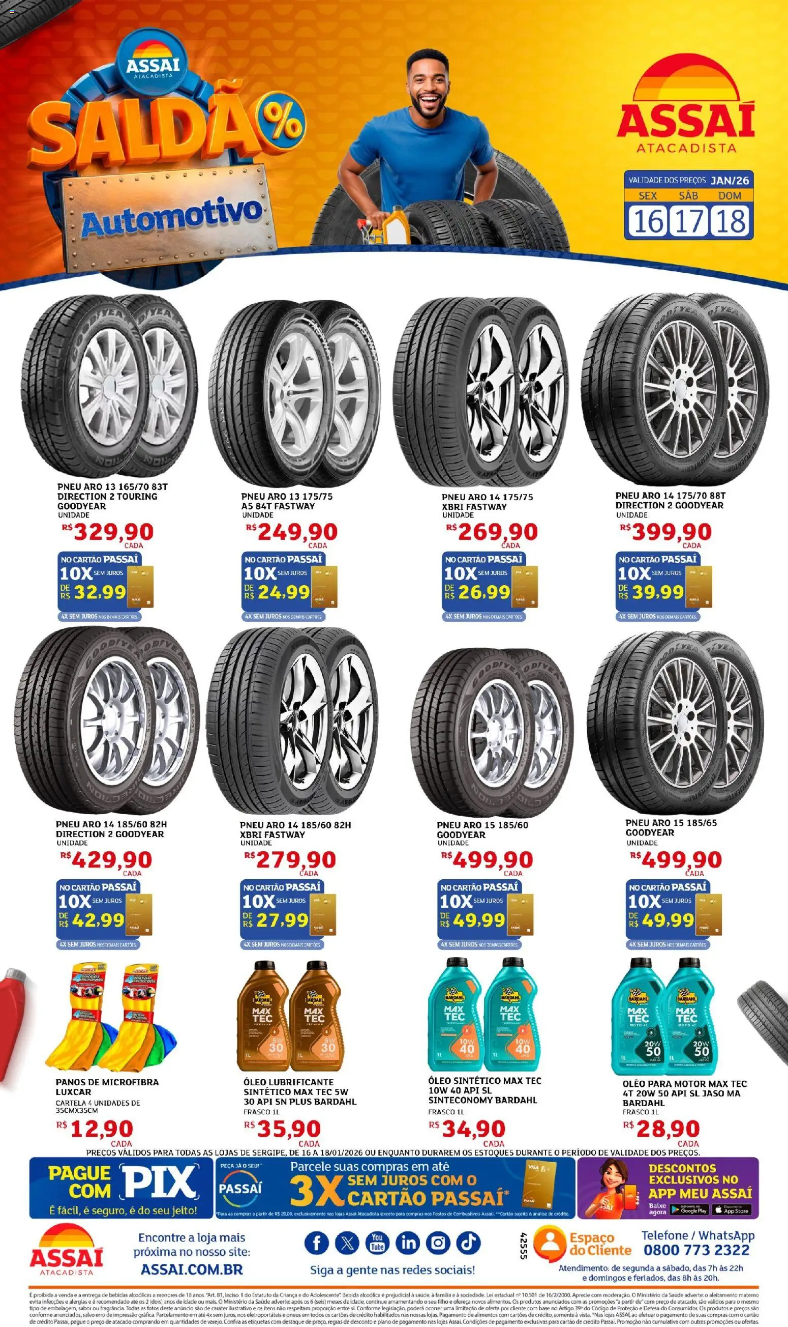 Assaí Atacadista Folheto - válido de 16.01.2026 | Página: 1 | Produtos: Pneu, Óleo, Pneus, Base