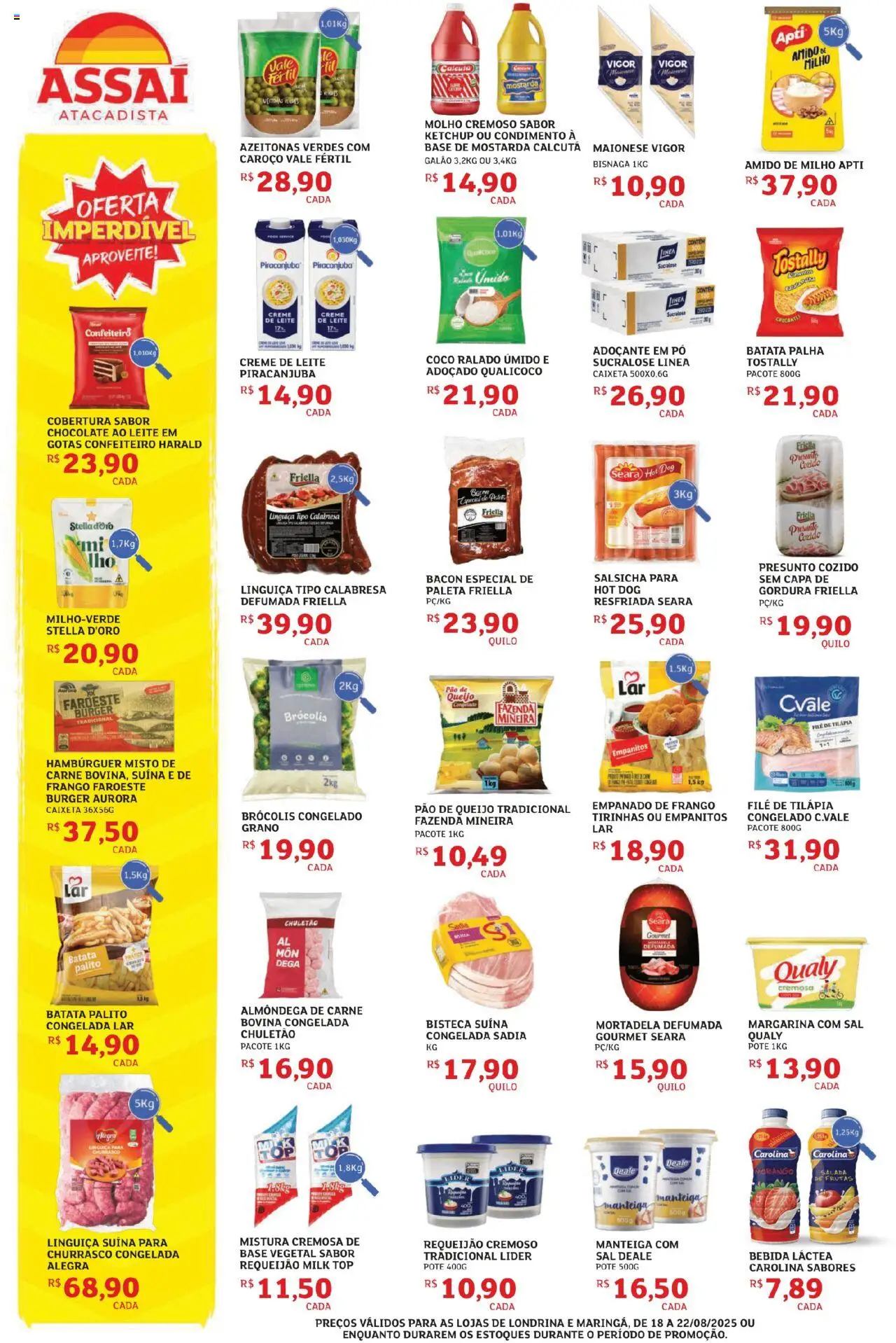 Assaí Atacadista Folheto - válido de 18.08.2025 | Página: 2 | Produtos: Salsicha, Queijo, Maionese, Filé de tilápia