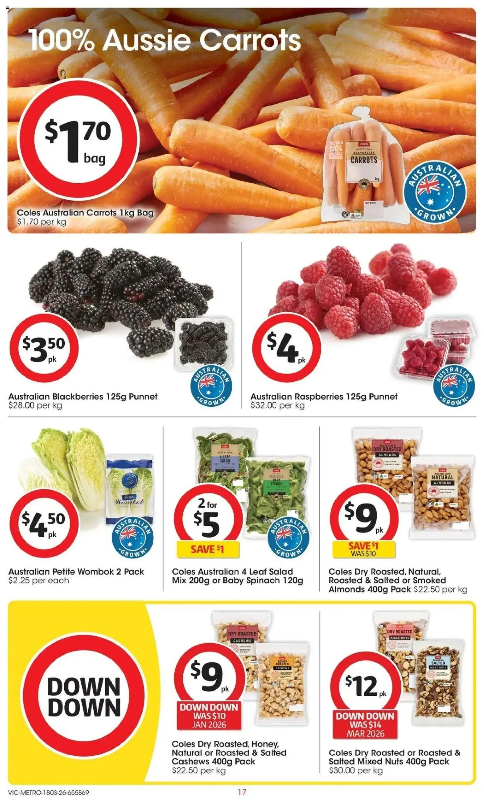 Coles catalogue - valid from 17.03.2026 | Page: 17 | Products: Carrots, Nuts, Salad, Bag