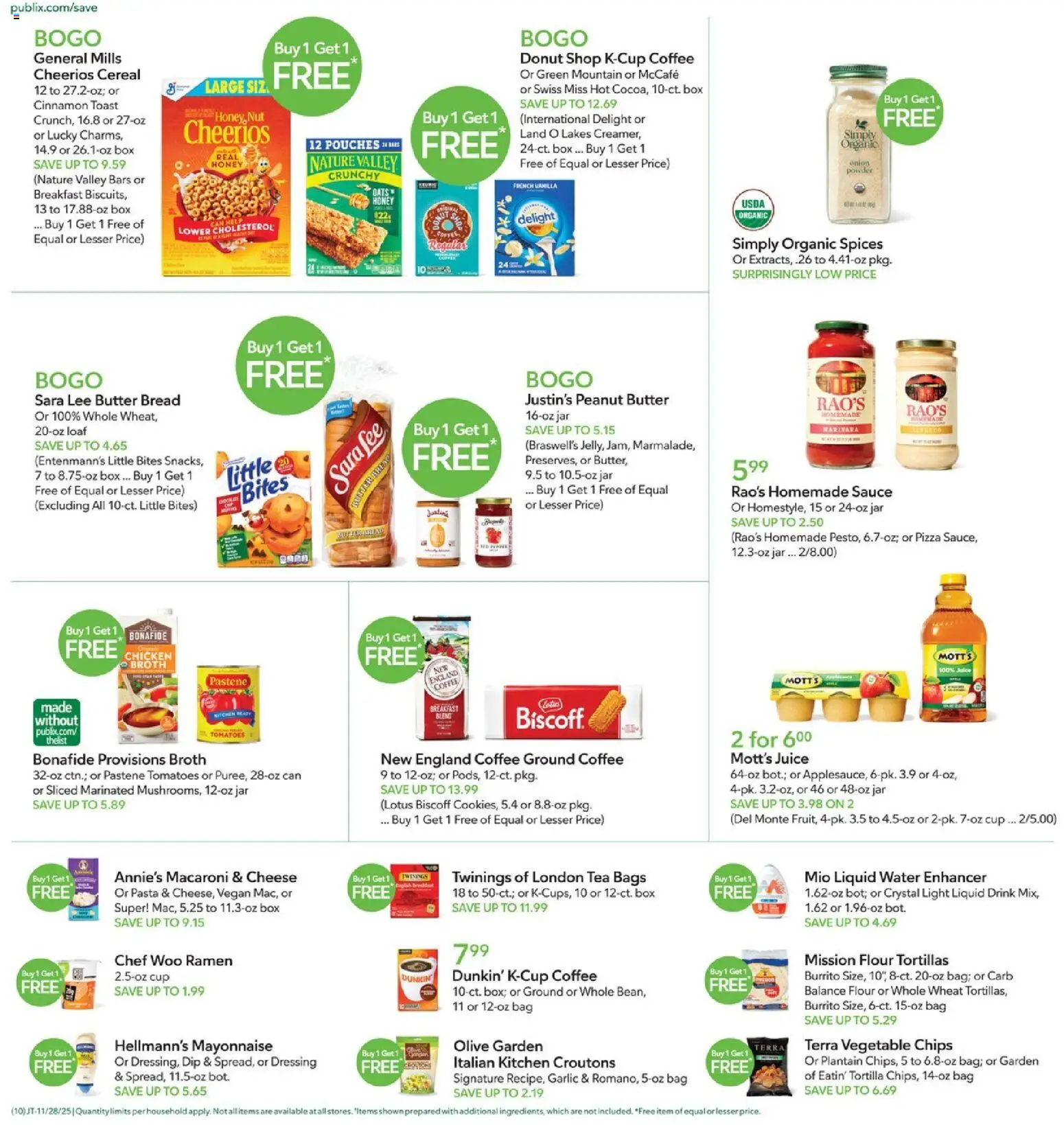 Publix Weekly Ad - valid from 28.11.2025 | Page: 10 | Products: Box, Coffee, Pasta, Onion
