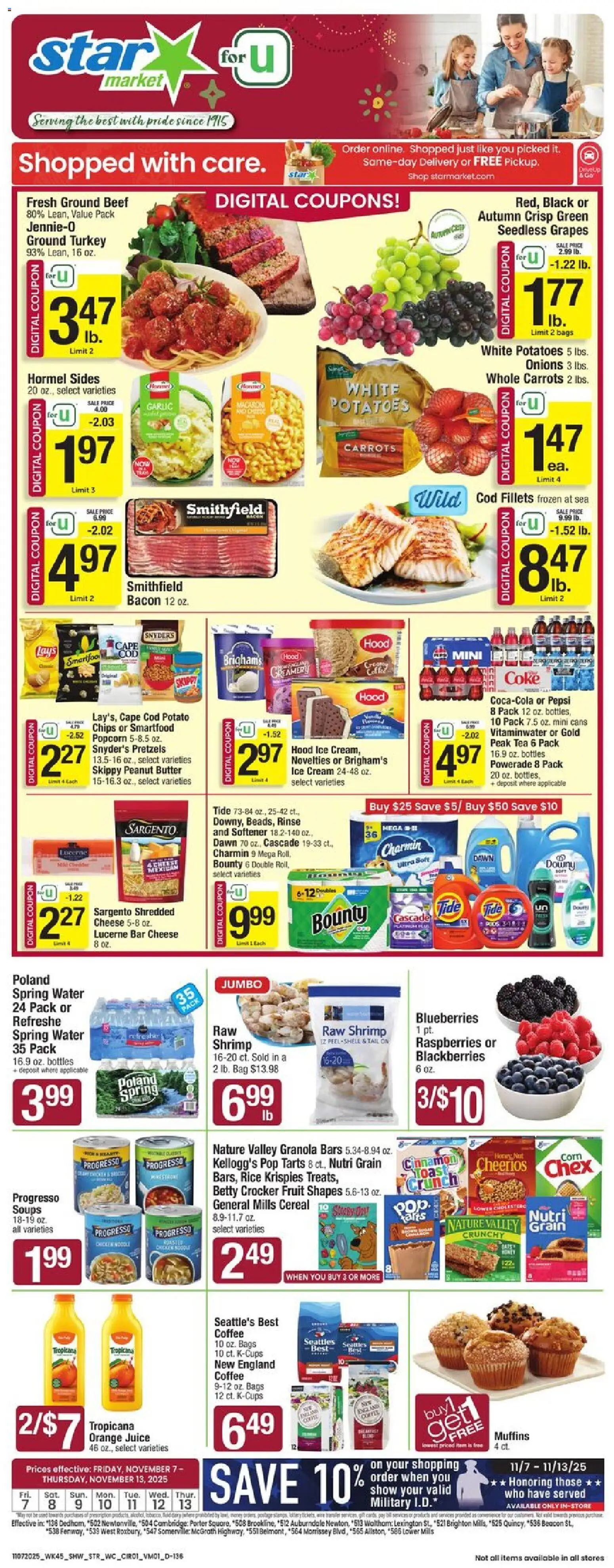 Star Market Weekly Ad - MA - valid from 07.11.2025 | Page: 1 | Products: Butter, Coffee, Rice, Potatoes