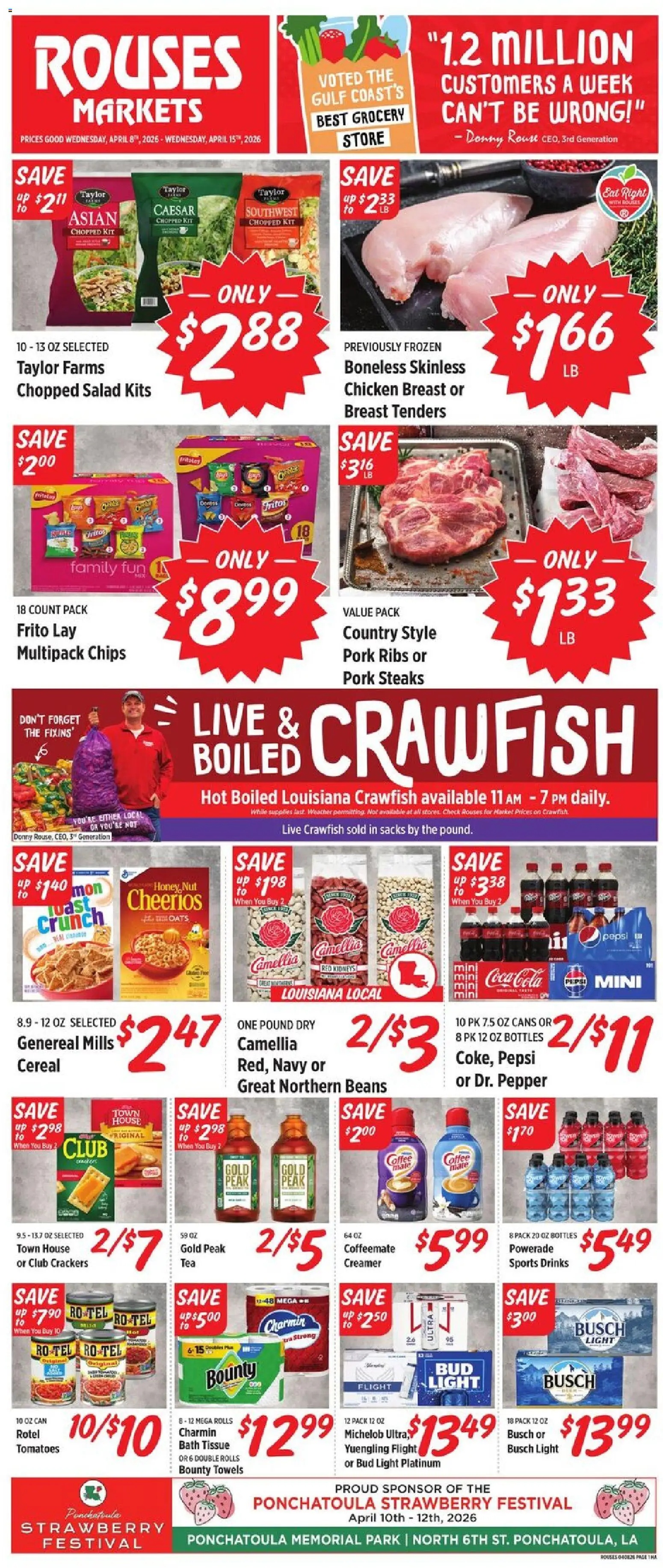 Rouses Weekly Ad - MS - valid from 08.04.2026 | Page: 1 | Products: Bath, Pork, Chips, Pepper