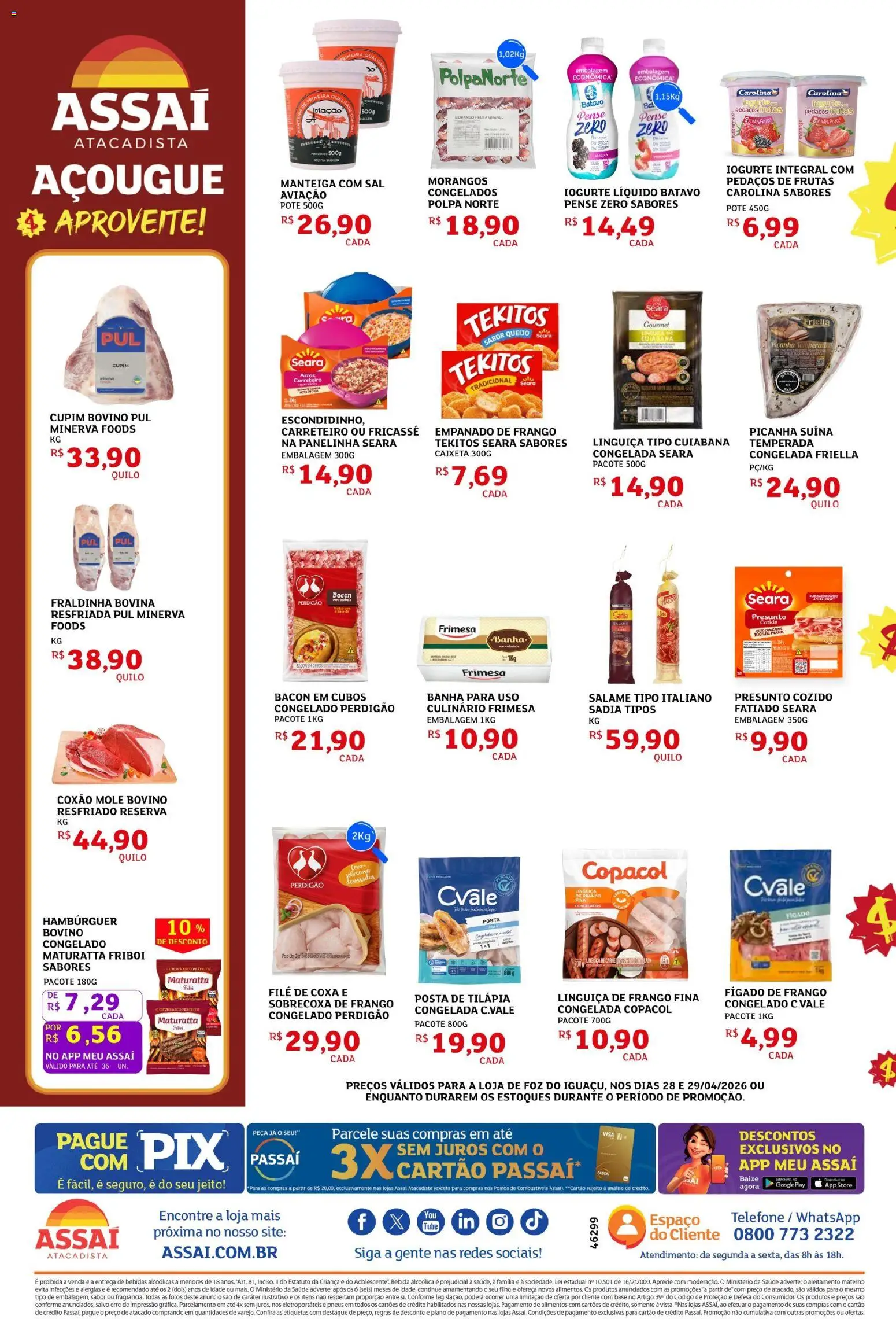 Assaí Atacadista Folheto - válido de 28.04.2026 | Página: 2 | Produtos: Linguiça, Tilápia, Salame, Arroz