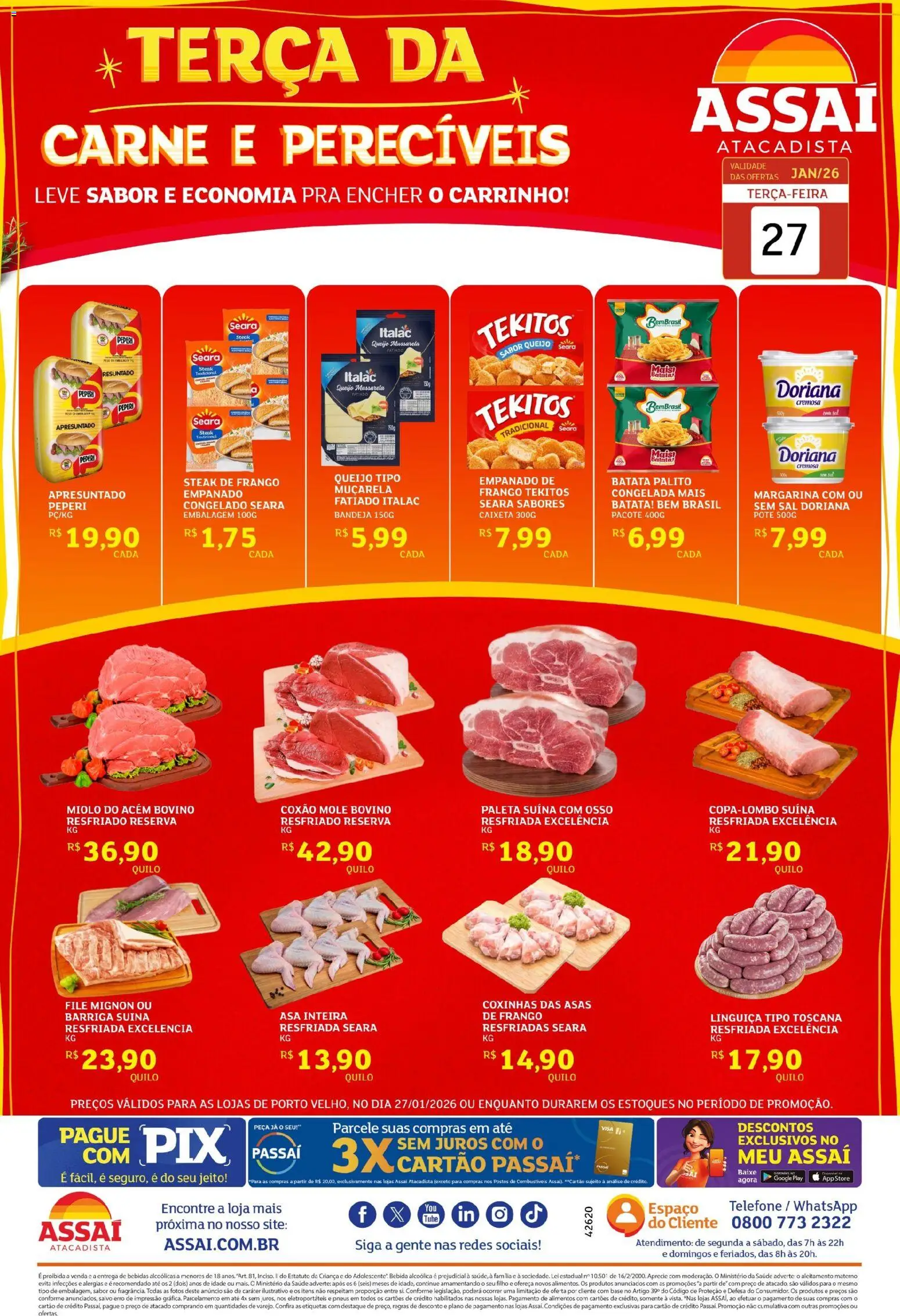 Assaí Atacadista Folheto - válido de 27.01.2026 | Página: 1 | Produtos: Linguiça, Pneus, Batata, Sal