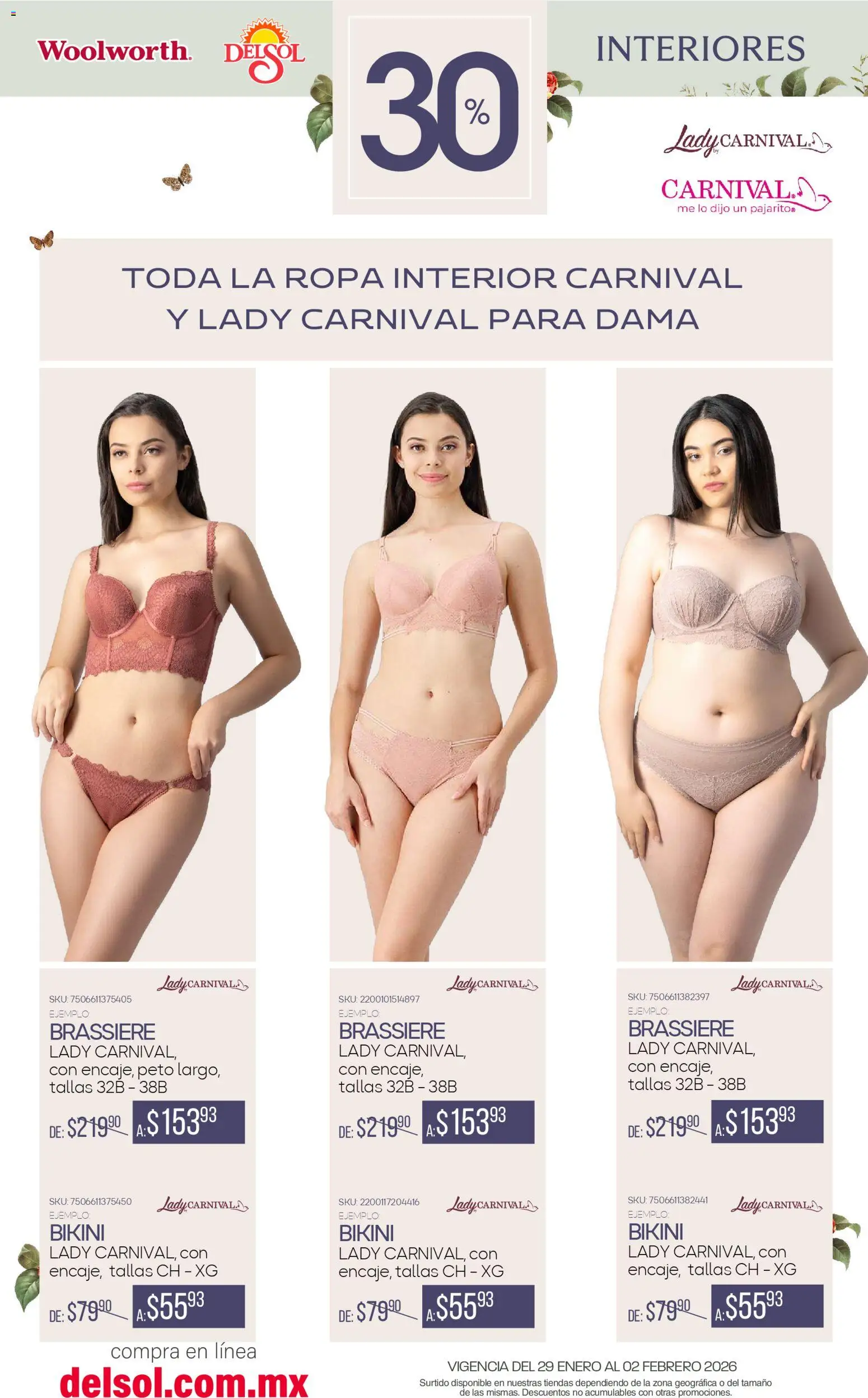 Nuevas ofertas de Del Sol y Woolworth válidas en toda la República Mexicana desde el 29.01.2026. ¡Encuentra las mejores ofertas en Del Sol y Woolworth catálogo Interiores! | Página: 2 | Productos: Ropa, Ropa interior, Bikini