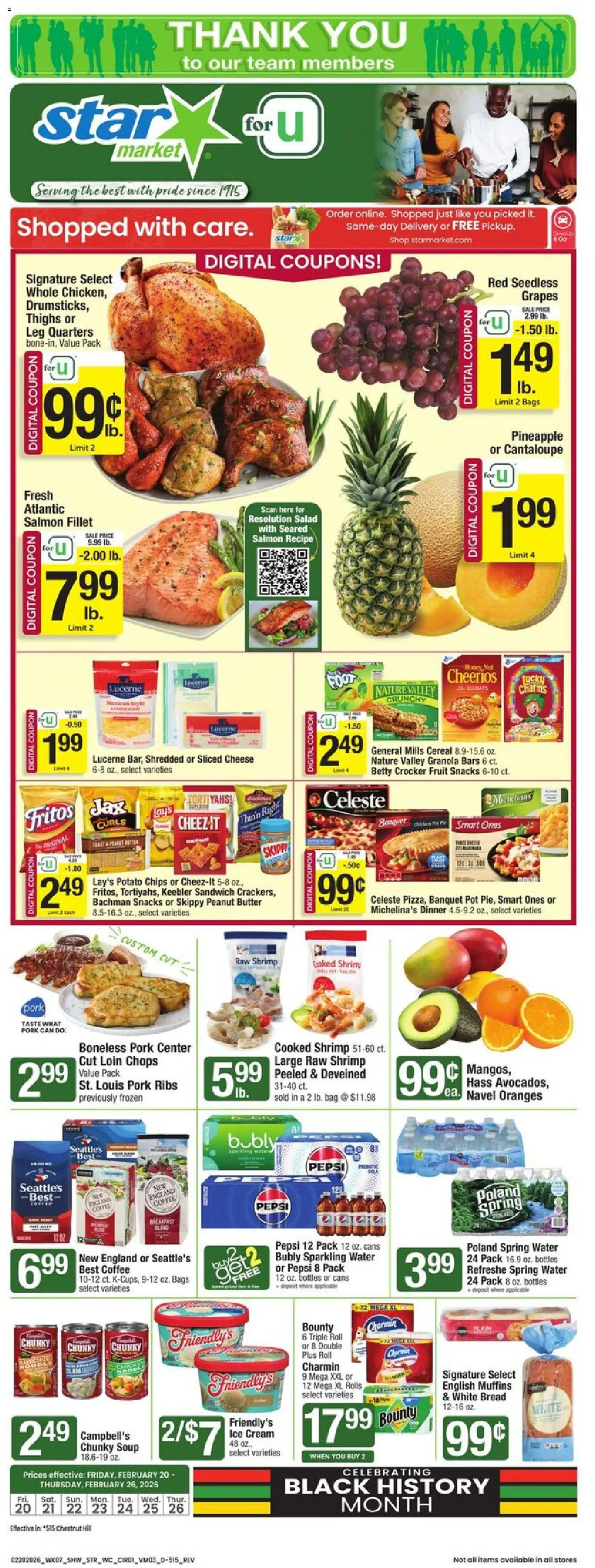 Star Market Weekly Ad - valid from 20.02.2026 | Page: 1 | Products: Butter, Cheese, Chips, Grapes