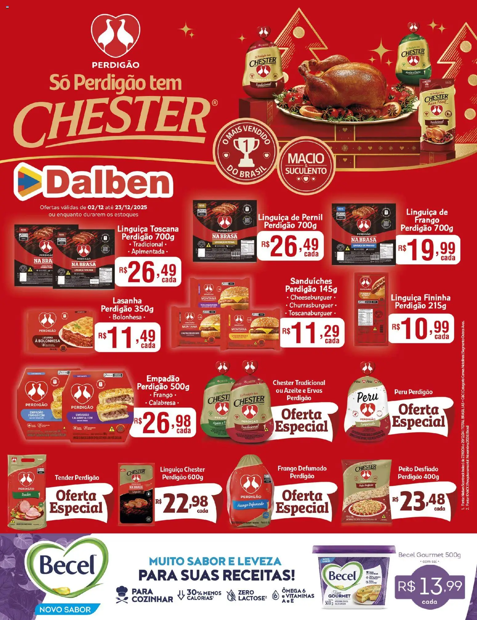 Supermercado Dalben Folheto - válido de 02.12.2025 | Página: 1 | Produtos: Tender, Linguiça, Lasanha, Chester perdigão