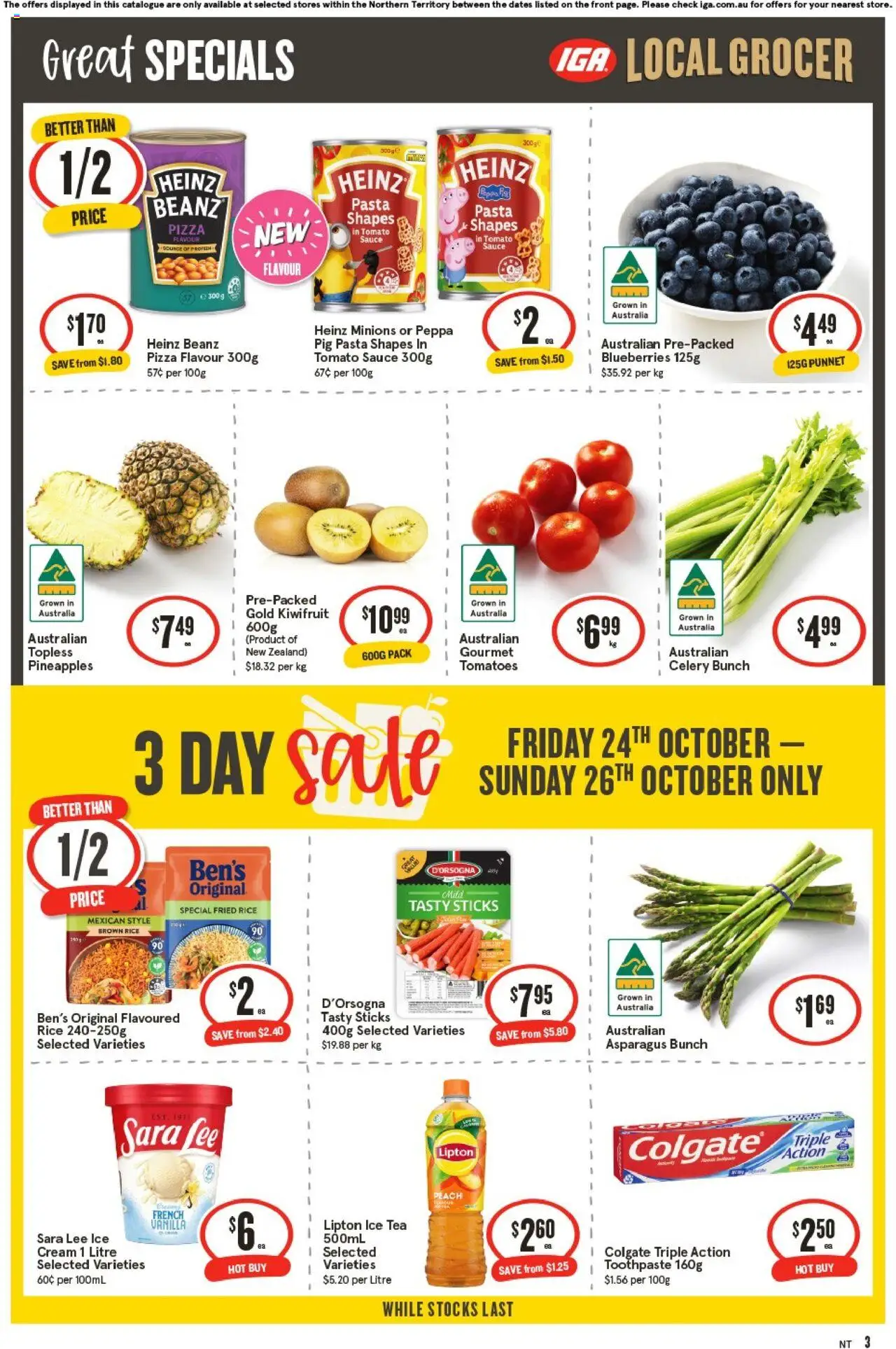 IGA catalogue - valid from 22.10.2025 | Page: 3 | Products: Tomatoes, Cream, Sauce, Peach