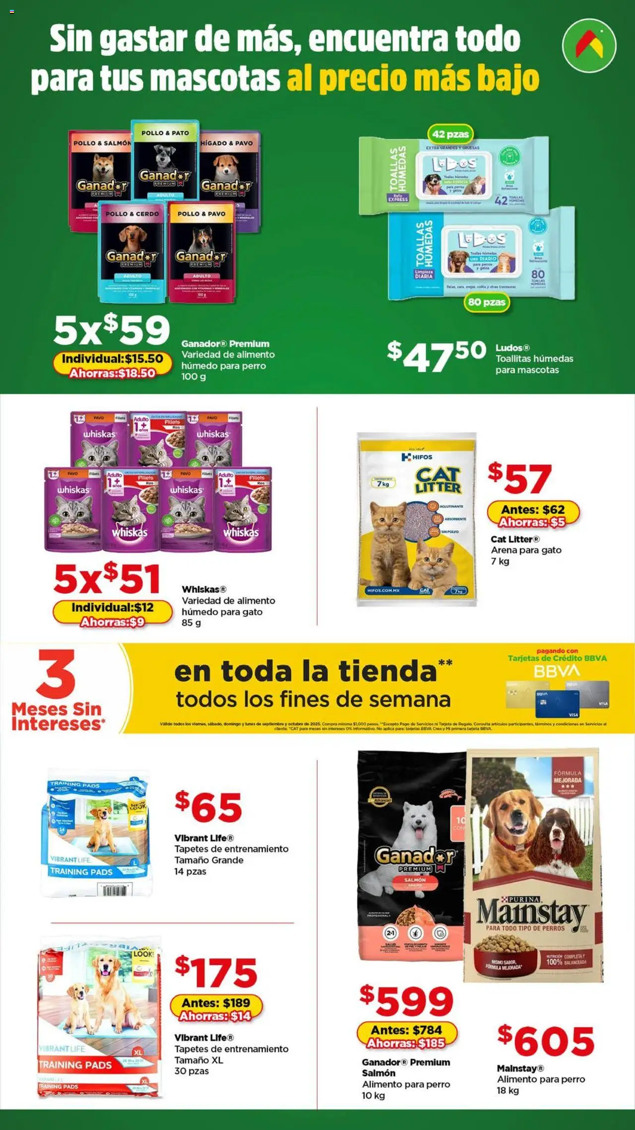 Nuevas ofertas de Bodega Aurrerá válidas en toda la República Mexicana desde el 17.09.2025. ¡Encuentra las mejores ofertas en Bodega Aurrerá - Folleto Mascota y bolsillo feliz! | Página: 1 | Productos: Pollo, Toallitas húmedas, Toallas, Polvo