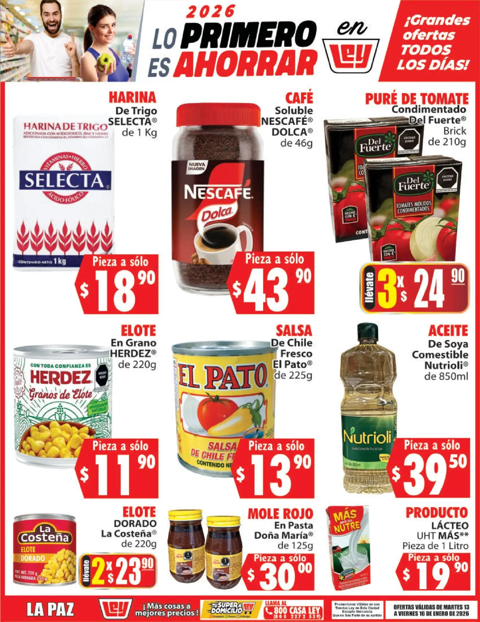 Nuevas ofertas de Casa Ley válidas en toda la República Mexicana desde el 13.01.2026. ¡Encuentra las mejores ofertas en Casa Ley folleto Lo Primero Es Ahorrar! | Página: 2 | Productos: Harina, Aceite, Pure de Tomate, Pasta