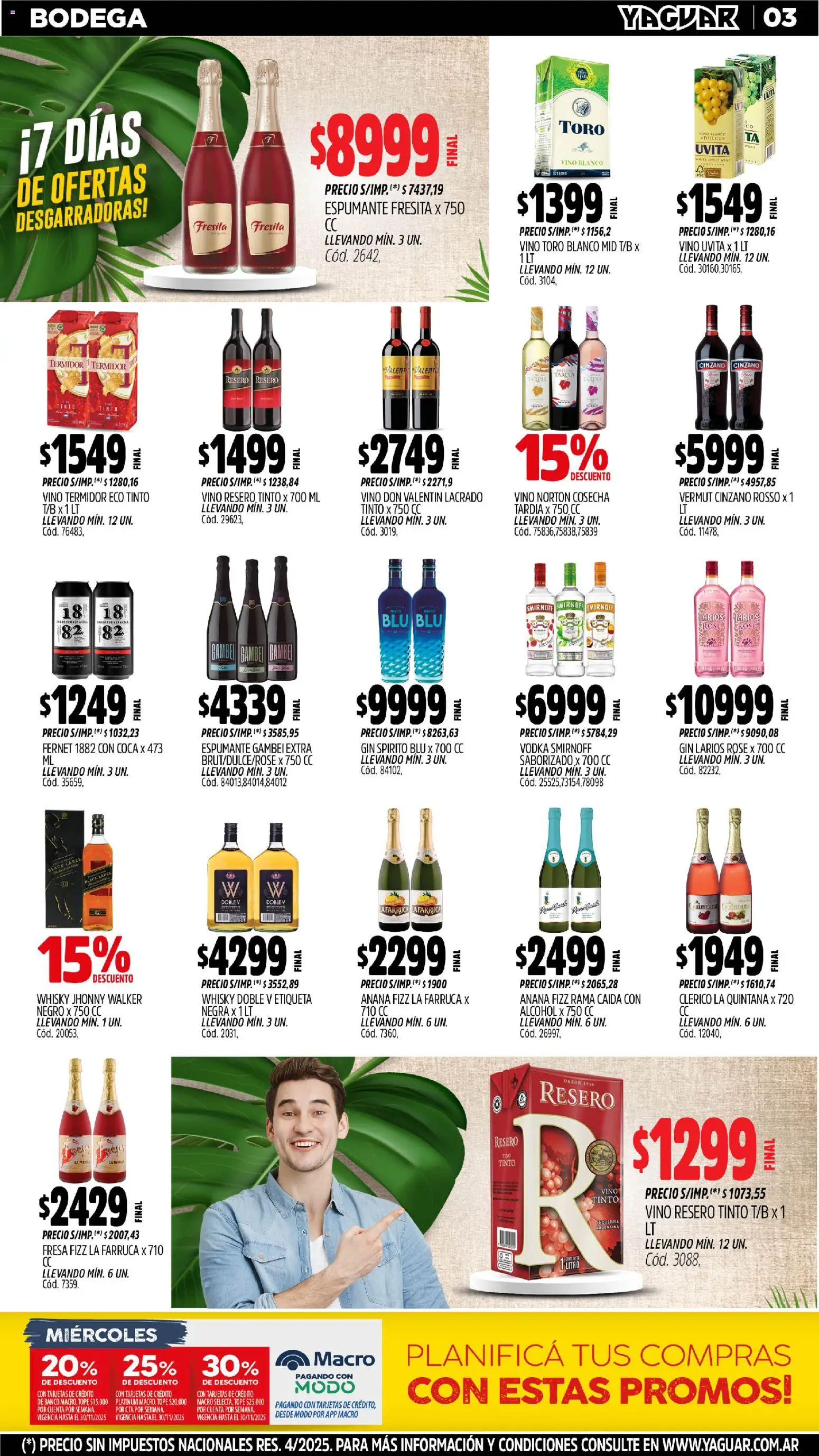 Yaguar - General Roca │ válido desde el 03.11.2025 | Página: 3 | Productos: Vodka, Banco, Fernet, Vino