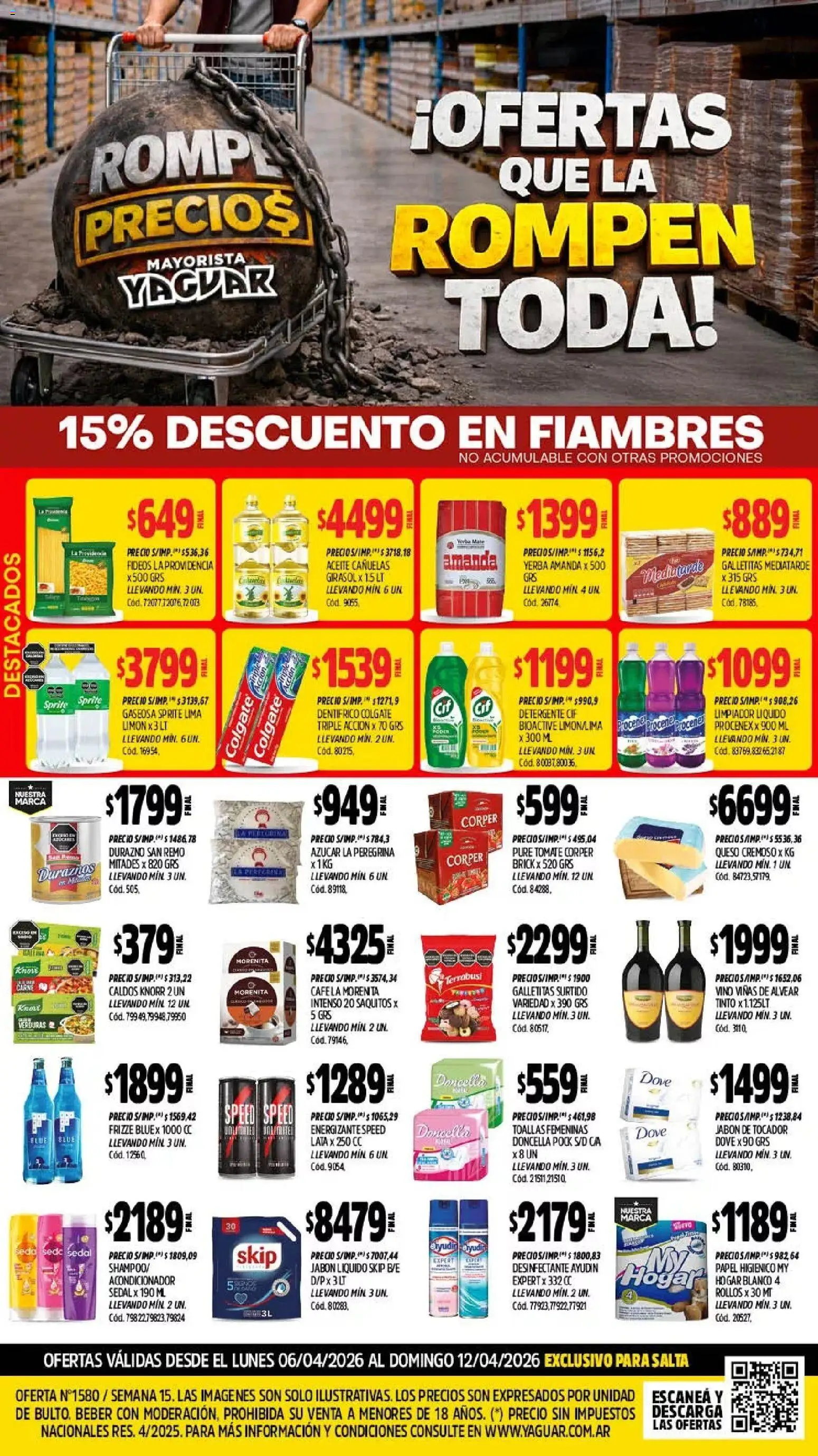 Yaguar - Oferta Semanal Salta │ válido desde el 06.04.2026 | Página: 1 | Productos: Toallas, Galletitas, Lima, Limón