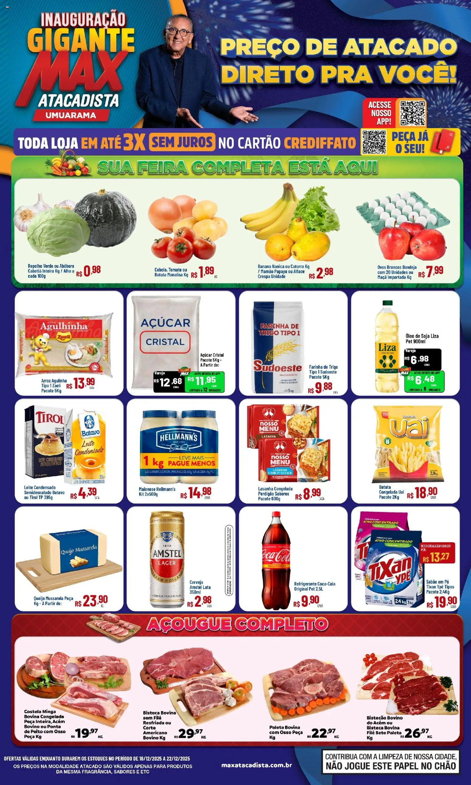 Max Atacadista Folheto - válido de 18.12.2025 | Página: 1 | Produtos: Alho, Repolho, Bistecão, Alface