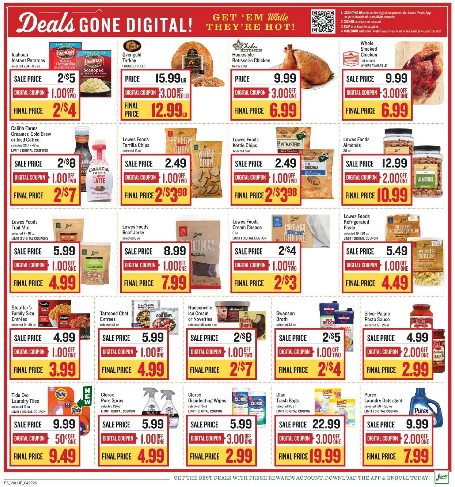 Lowes Foods Weekly Ad - NC - valid from 22.04.2026 | Page: 6 | Products: Cheese, Detergent, Cream, Ice cream