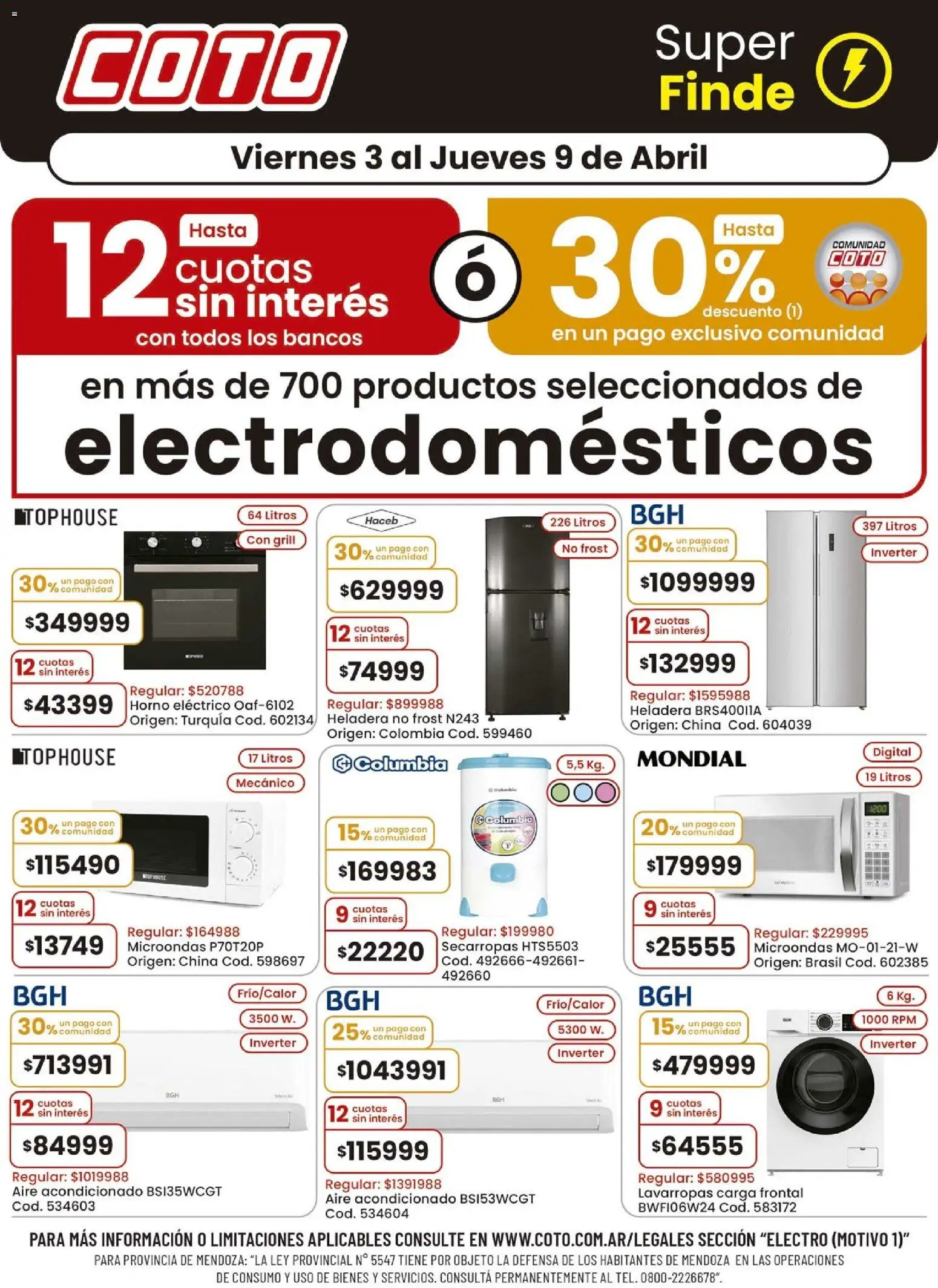 Coto - Electro Motivo B │ válido desde el 03.04.2026 | Página: 1 | Productos: Lavarropas, Heladera, Microondas, Horno eléctrico