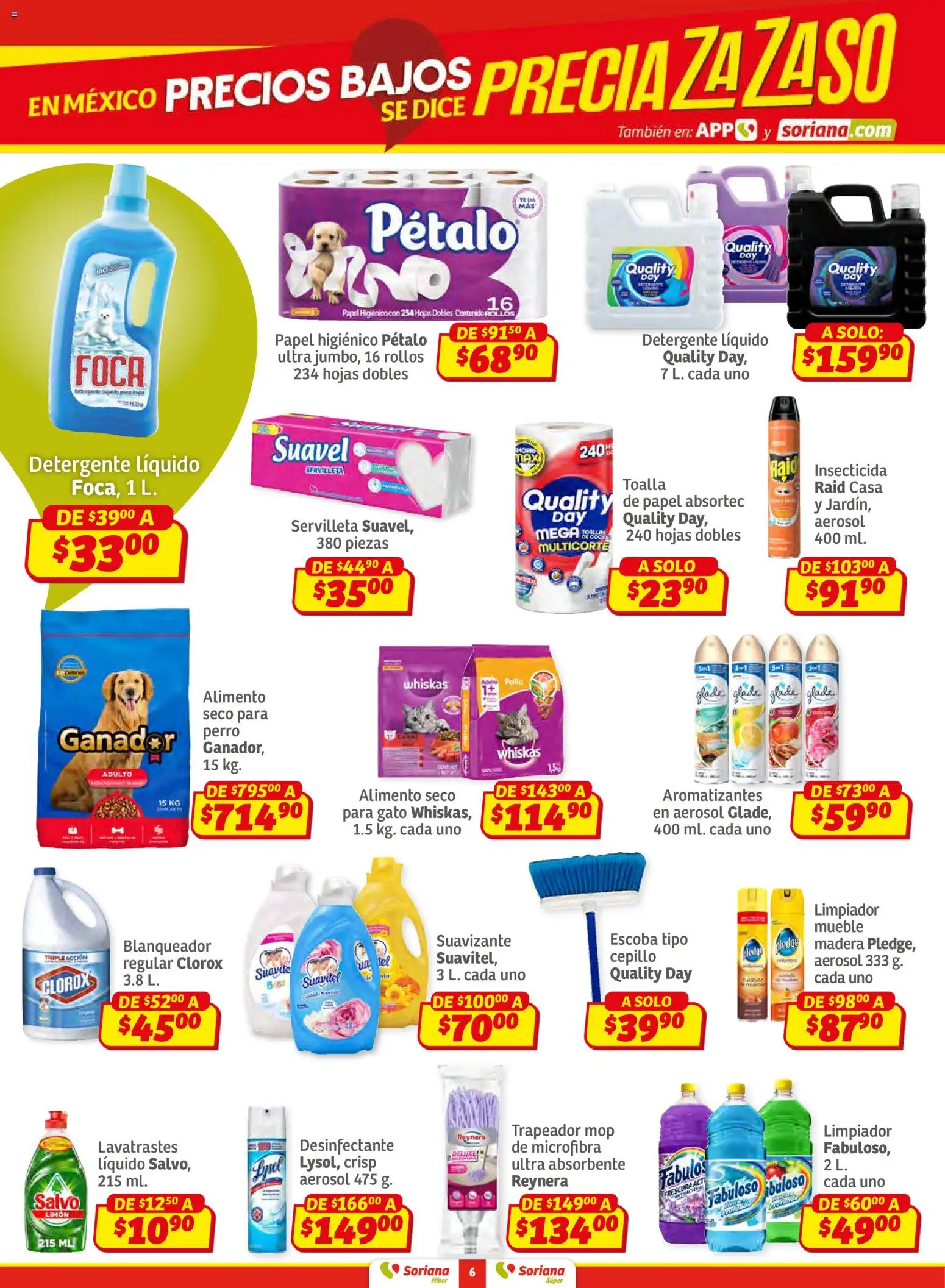 Nuevas ofertas de Soriana válidas en toda la República Mexicana desde el 12.02.2026. ¡Encuentra las mejores ofertas en Soriana - Preciazazaso Híper: Ags, Col, Gto, Jal, Mich! | Página: 6 | Productos: Detergente, Toalla, Desinfectante, Papel higiénico