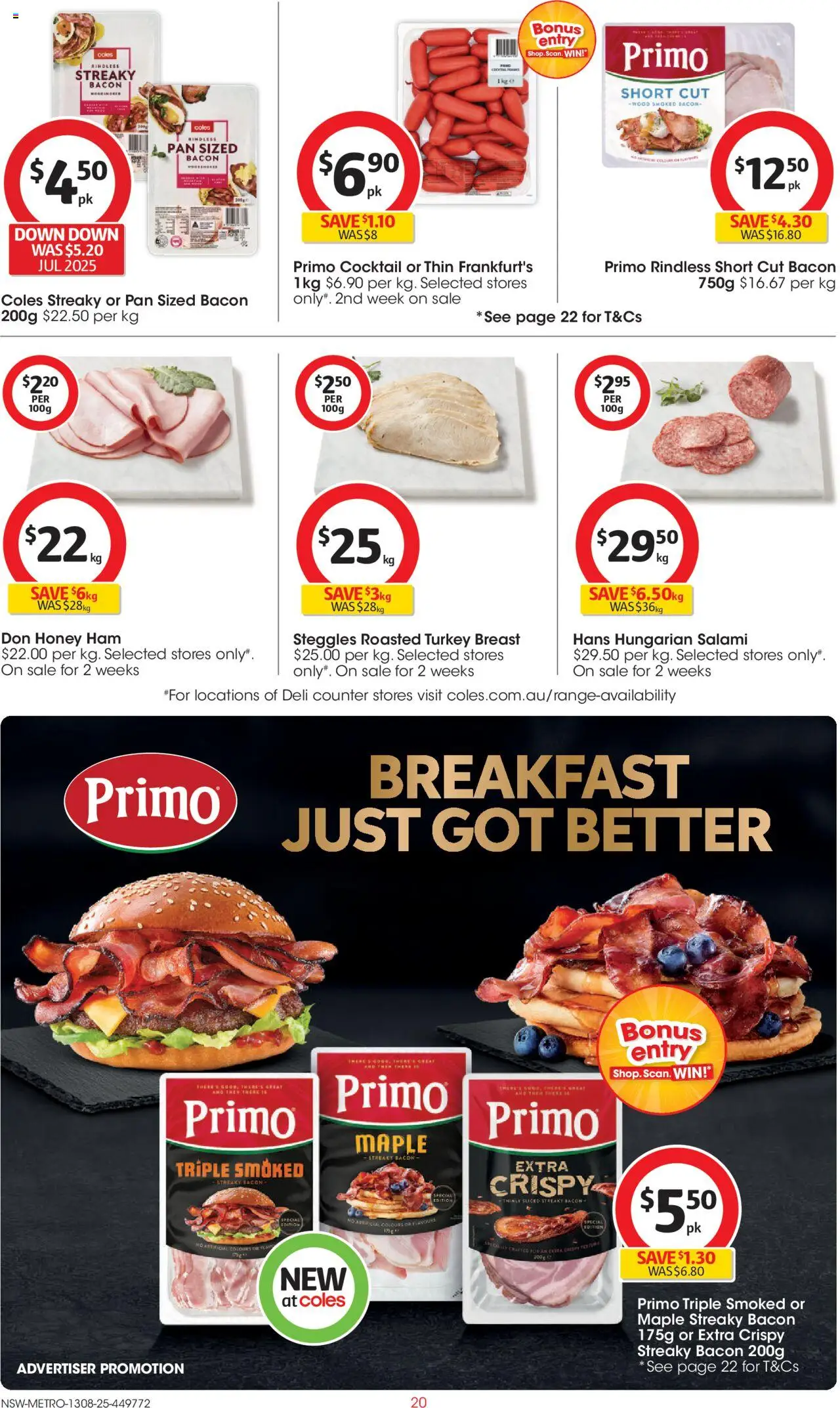 Coles catalogue - valid from 13.08.2025 | Page: 20 | Products: Bacon, Honey, Wood, Turkey