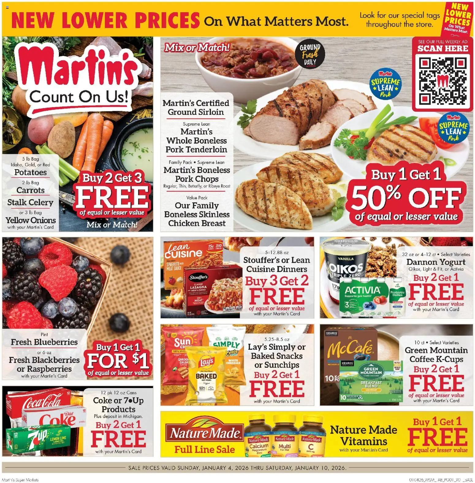Martin’s Weekly Ad - valid from 04.01.2026 | Page: 1 | Products: Yogurt, Coffee, Lemon, Blueberries