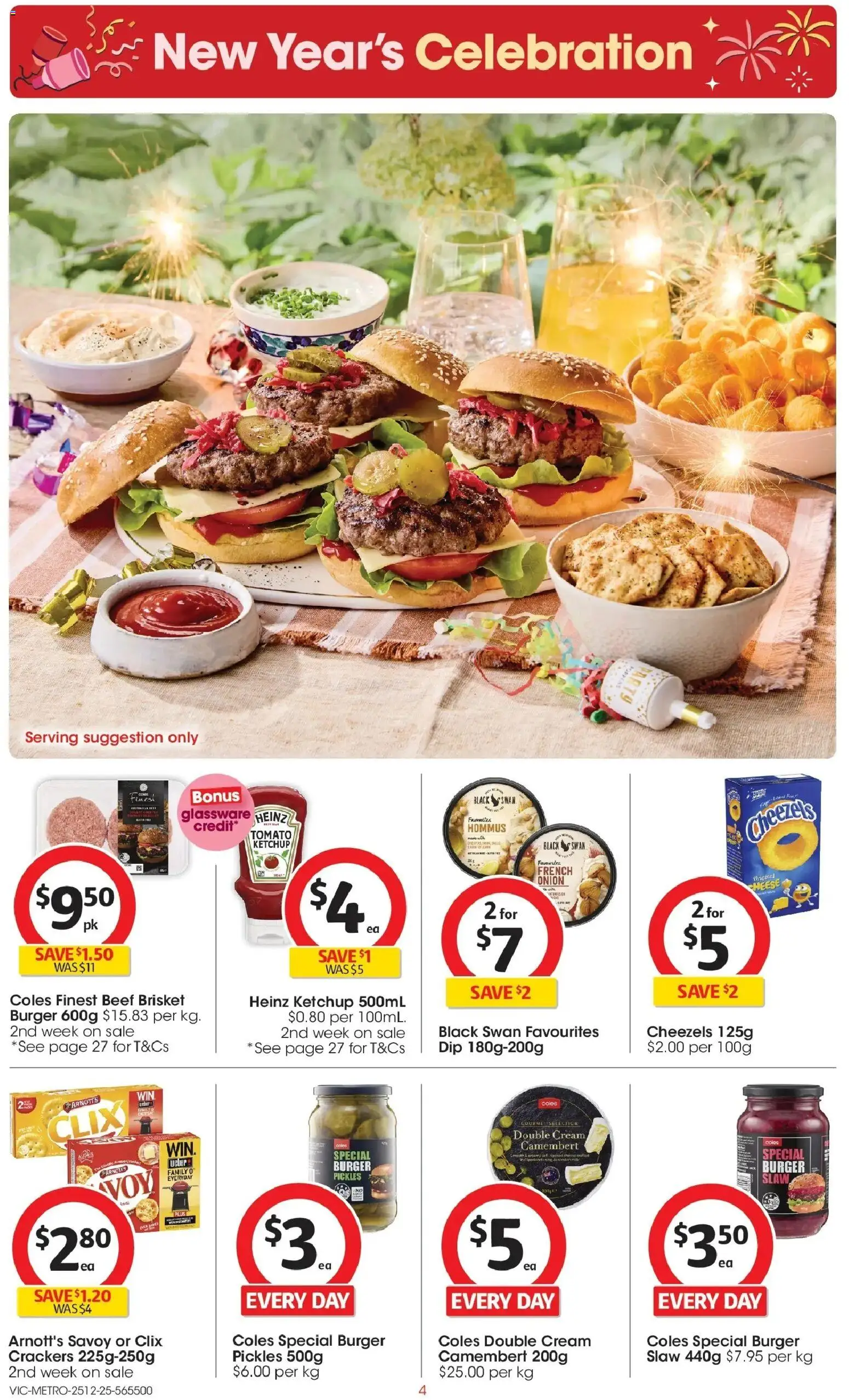 Coles catalogue - valid from 25.12.2025 | Page: 4 | Products: Crackers, Beef, Ketchup, Cream