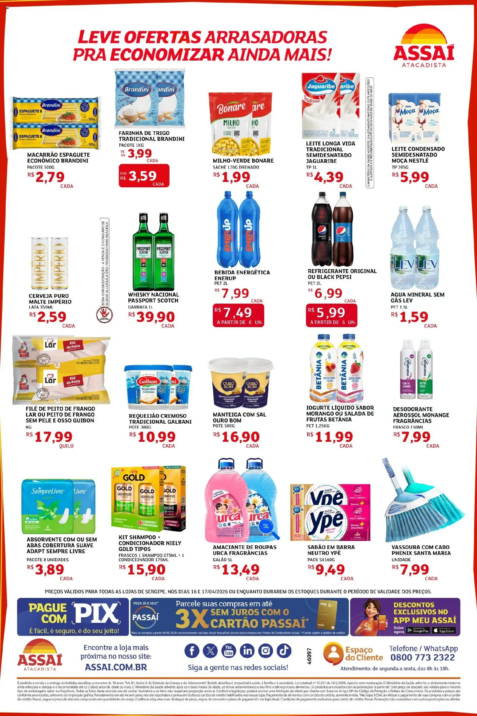 Assaí Atacadista Folheto - válido de 16.04.2026 | Página: 2 | Produtos: Roupas, Salada, Telefone, Absorvente