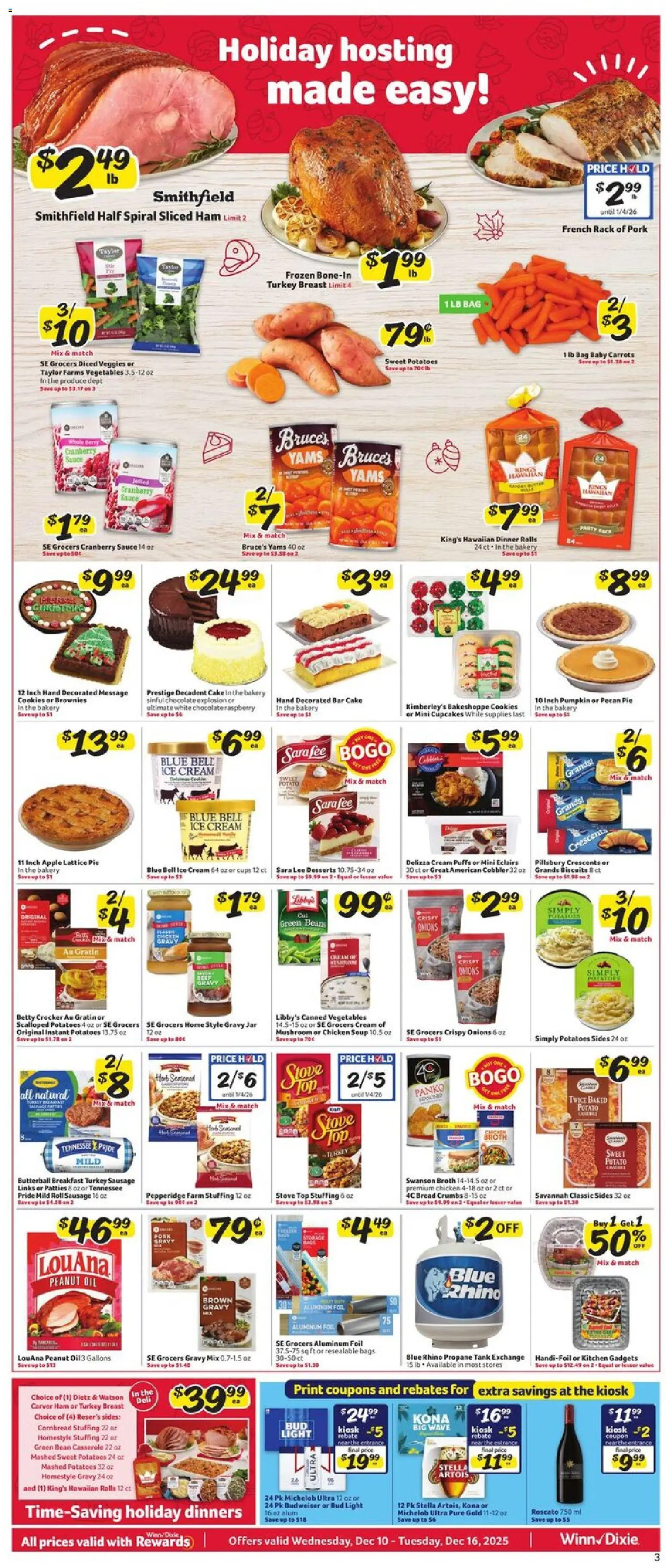 Winn Dixie Weekly Circular - FL - valid from 10.12.2025 | Page: 3 | Products: Pork, Cream, Potatoes, Pecan Pie